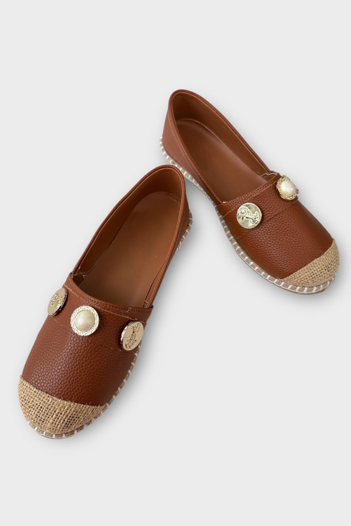 Kadın Espadril Tokalı Babet Ayakkabı TABA - Görsel 4