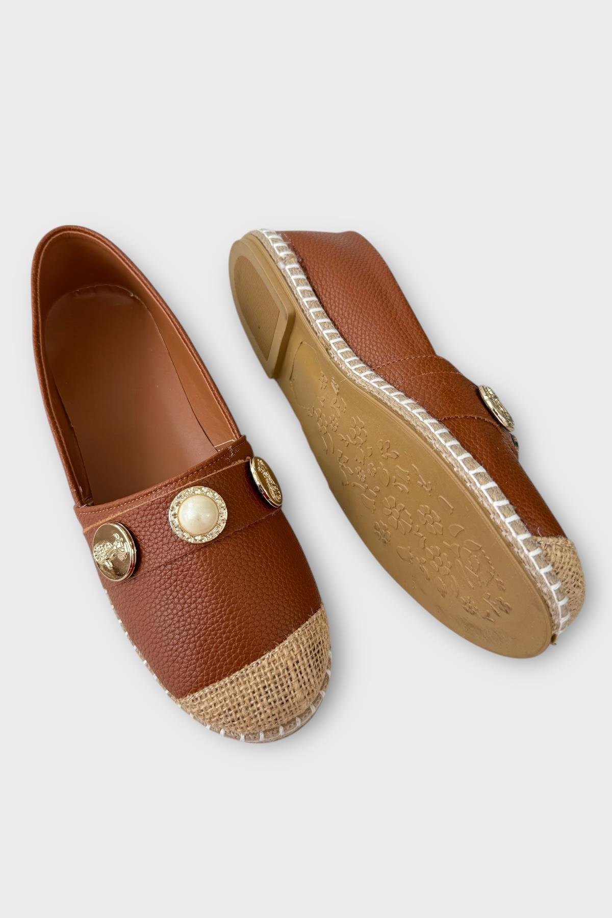 Kadın Espadril Tokalı Babet Ayakkabı TABA - Görsel 5