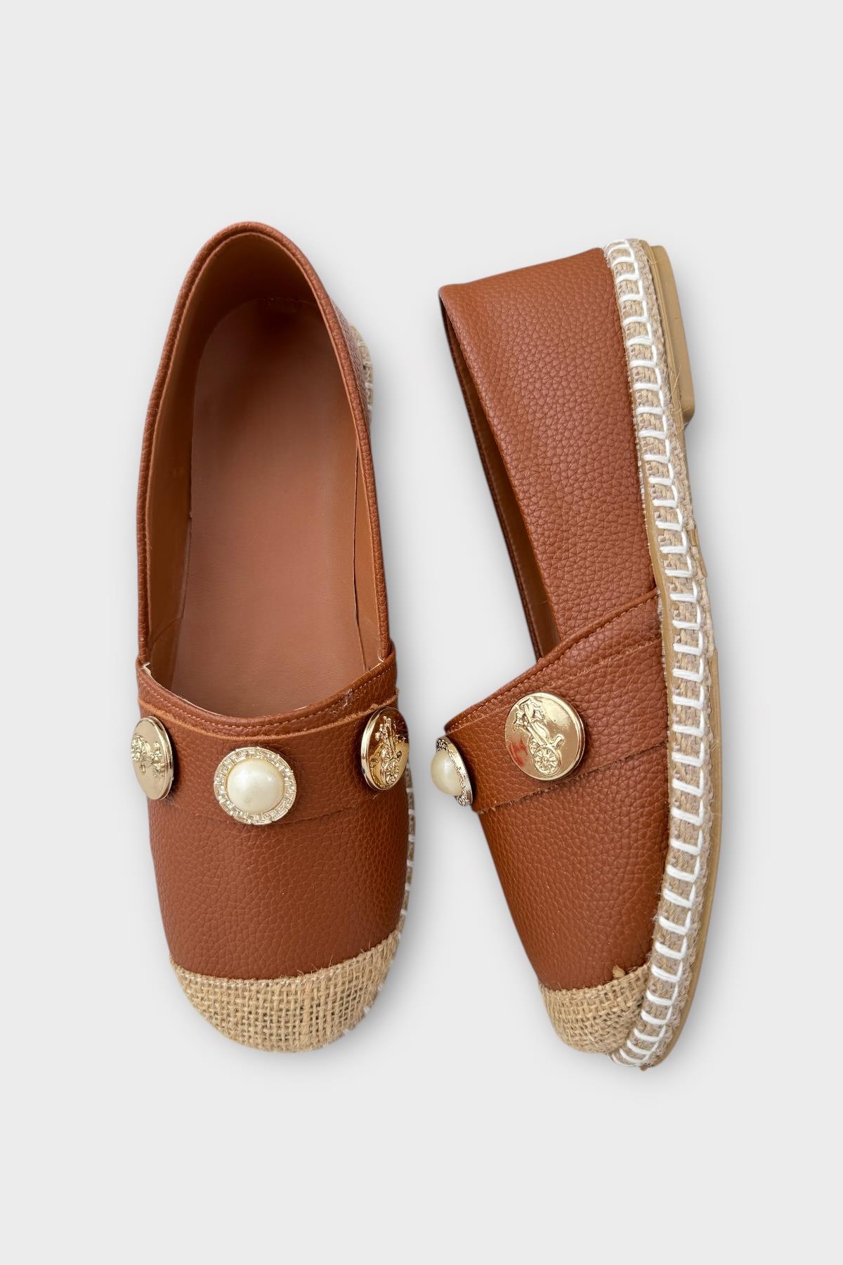 Kadın Espadril Tokalı Babet Ayakkabı TABA - Görsel 7