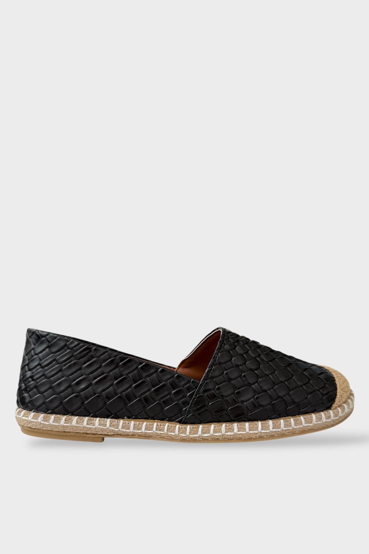 Kadın Espadril Desenli Babet Ayakkabı SİYAH - Görsel 2