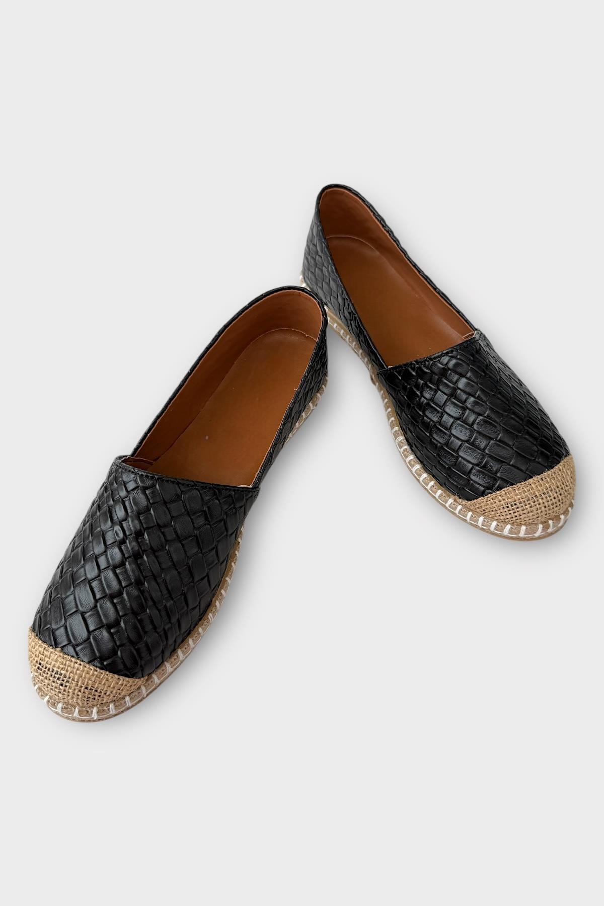 Kadın Espadril Desenli Babet Ayakkabı SİYAH - Görsel 4