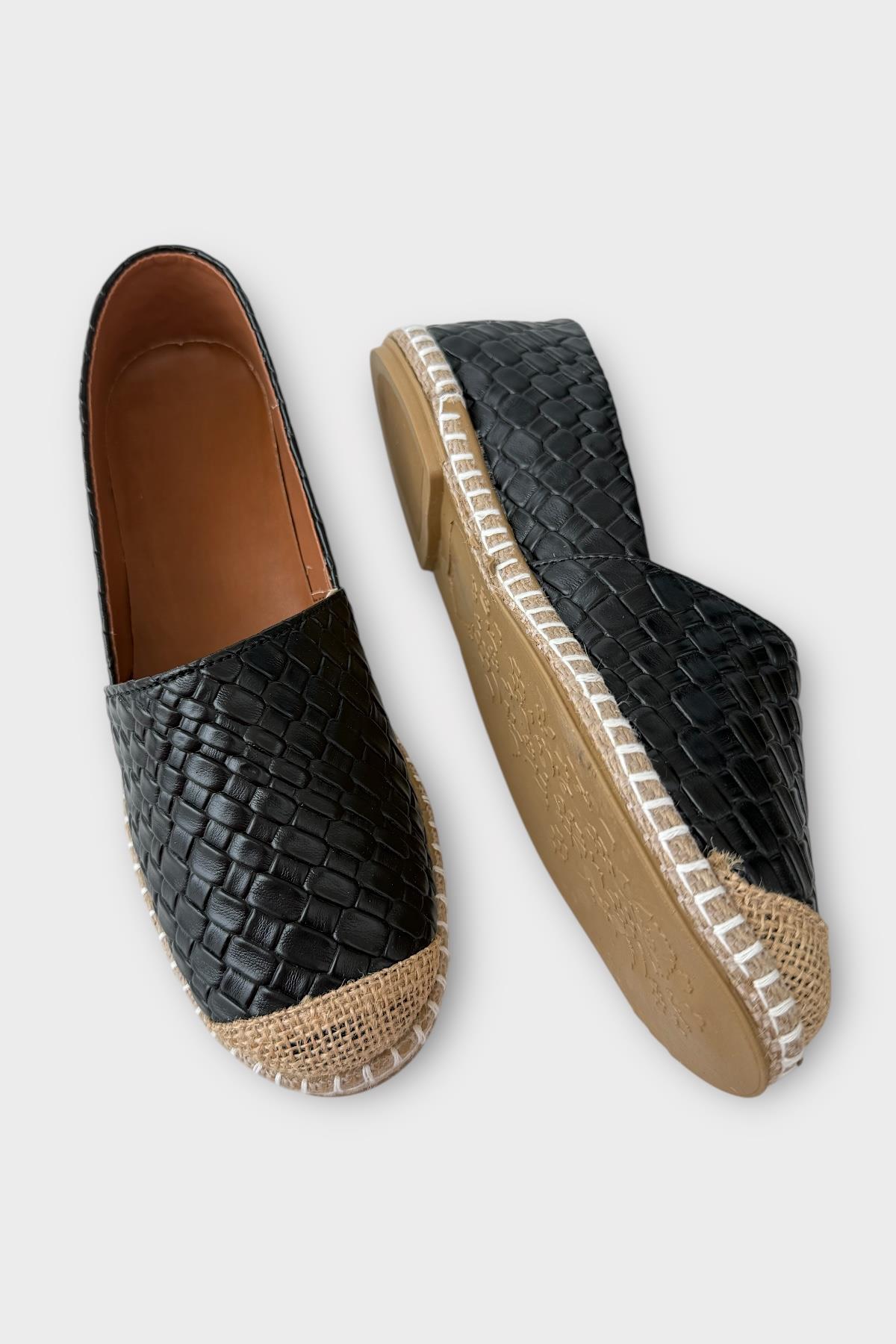 Kadın Espadril Desenli Babet Ayakkabı SİYAH - Görsel 5