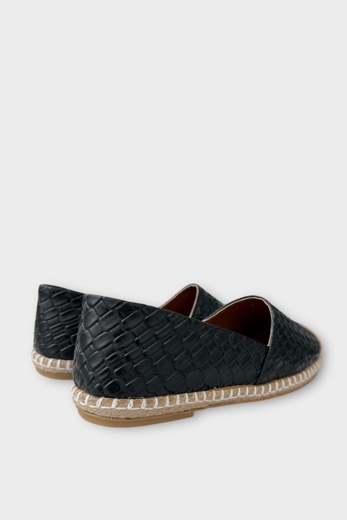 Kadın Espadril Desenli Babet Ayakkabı SİYAH - Görsel 6