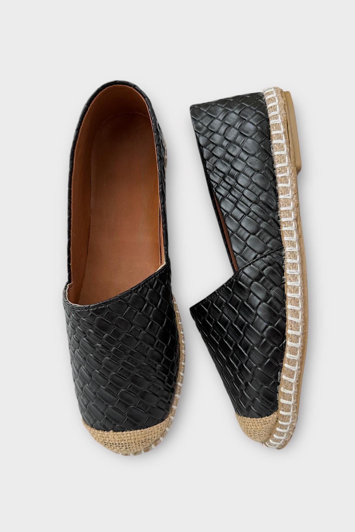 Kadın Espadril Desenli Babet Ayakkabı SİYAH - Görsel 7