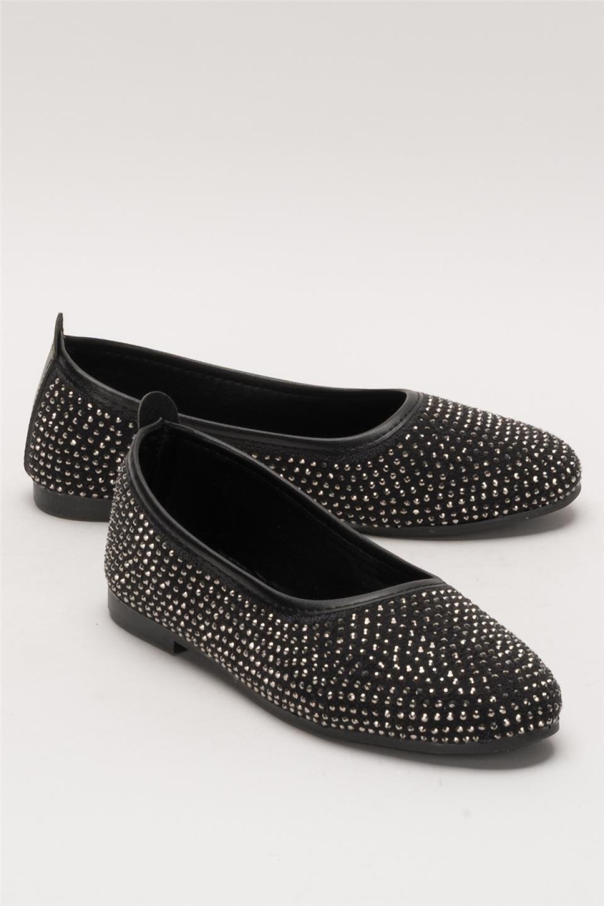 Kadın Taş Detay Şık Günlük Babet Ayakkabı SİYAH - GÜMÜŞ - Görsel 3