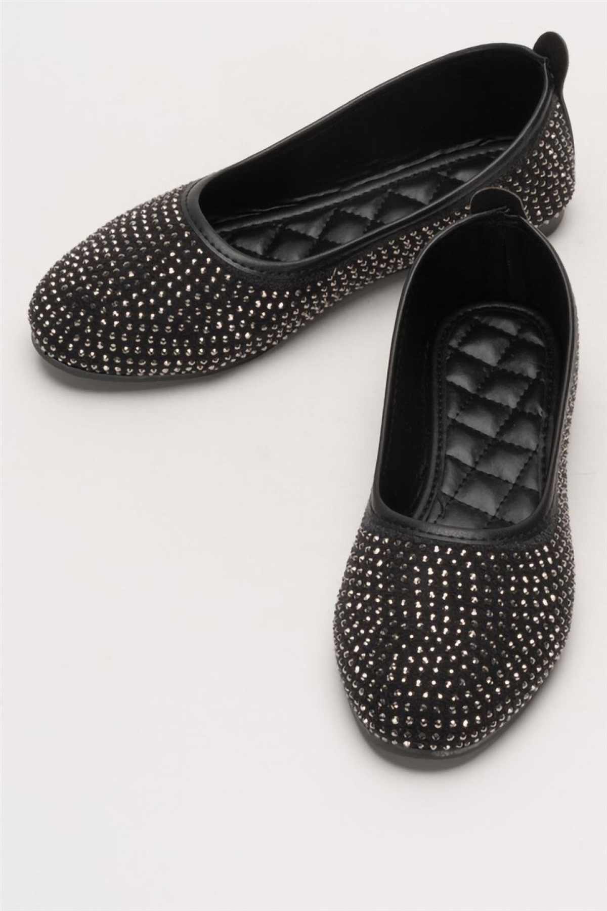Kadın Taş Detay Şık Günlük Babet Ayakkabı SİYAH - GÜMÜŞ - Görsel 8