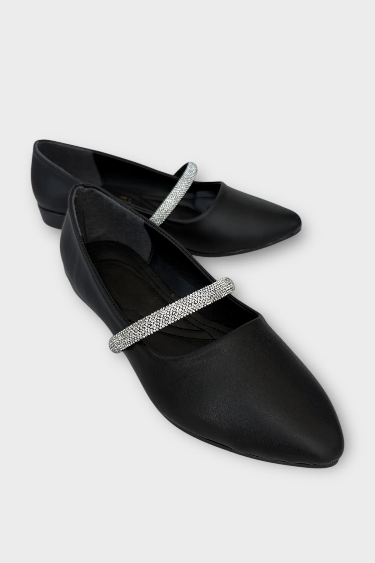 Kadın Bantlı Taş Detay Babet Ayakkabı SİYAH - Görsel 3