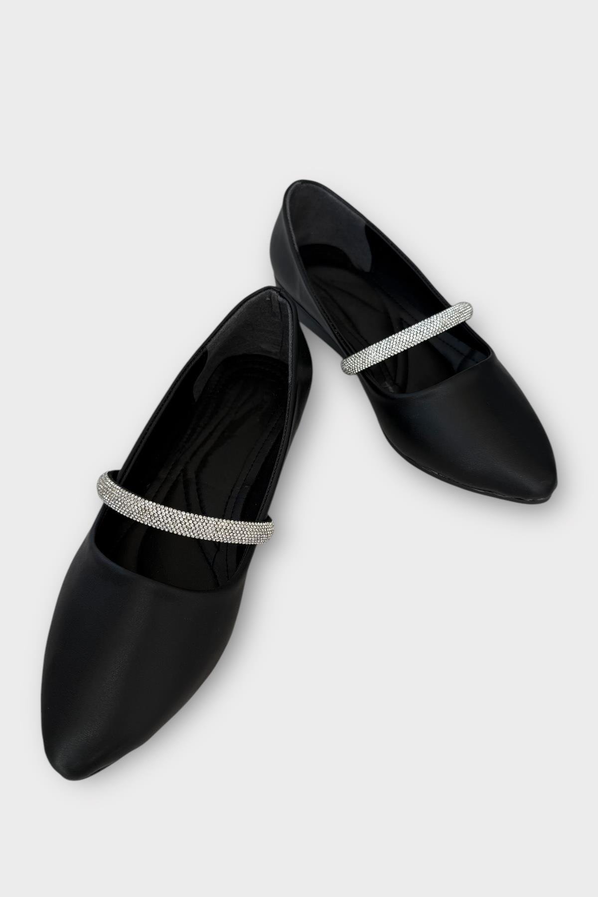 Kadın Bantlı Taş Detay Babet Ayakkabı SİYAH - Görsel 4