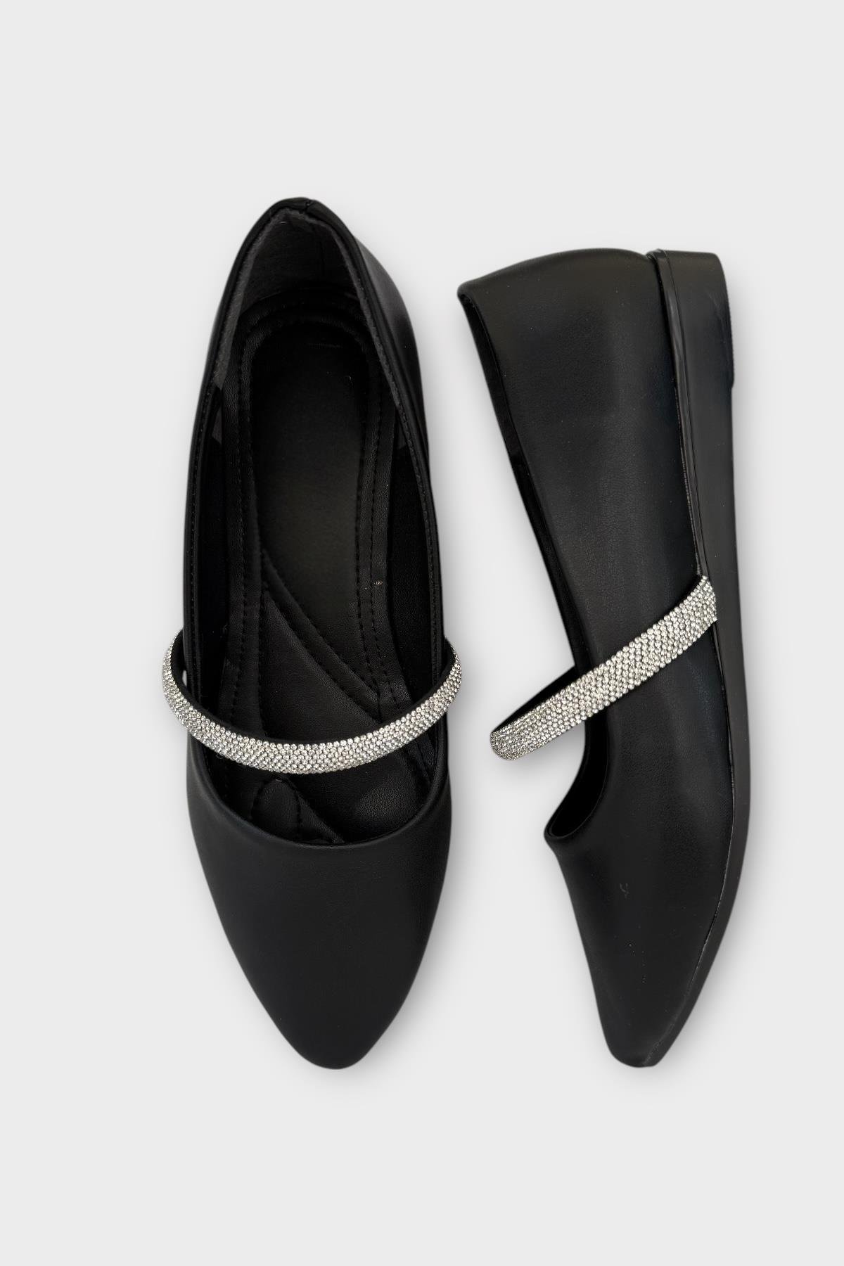 Kadın Bantlı Taş Detay Babet Ayakkabı SİYAH - Görsel 6