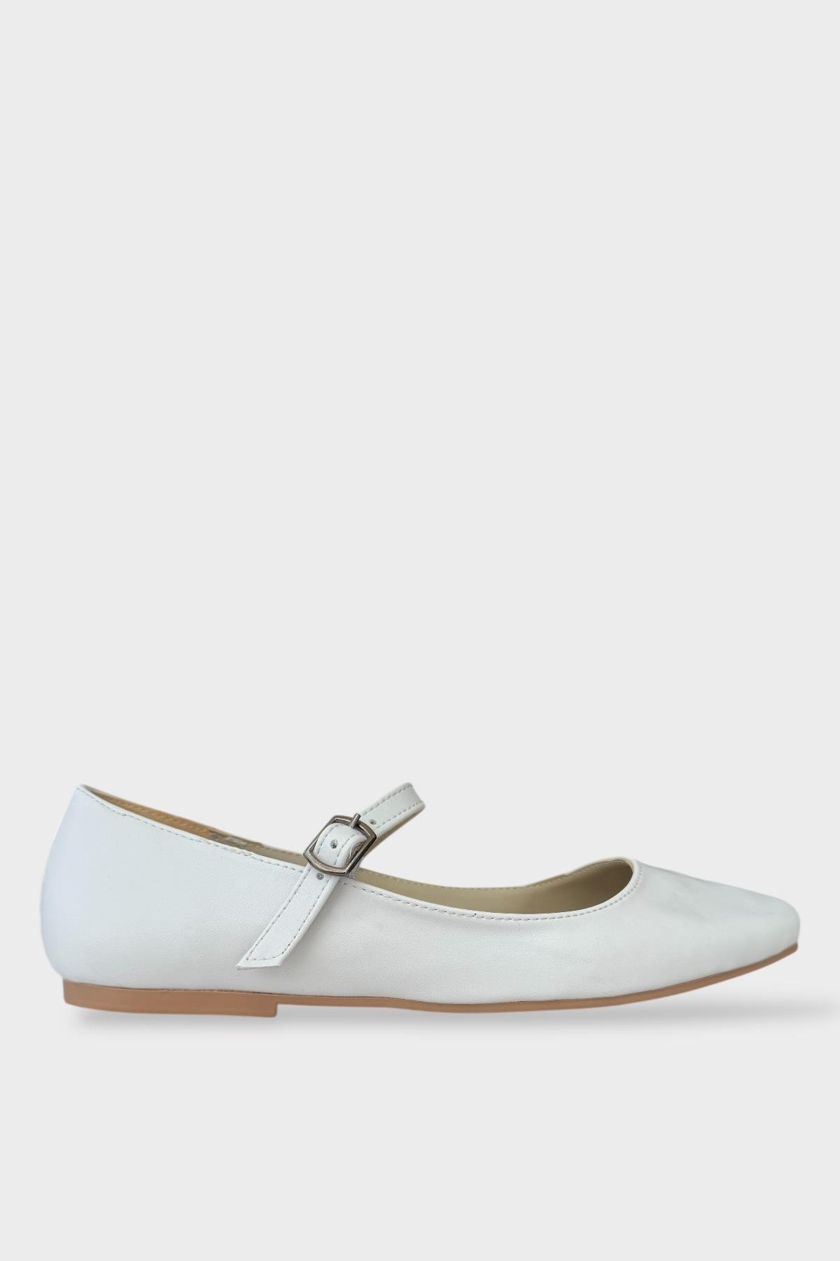 Kadın Kemer Detay Babet Ayakkabı BEYAZ - Görsel 2