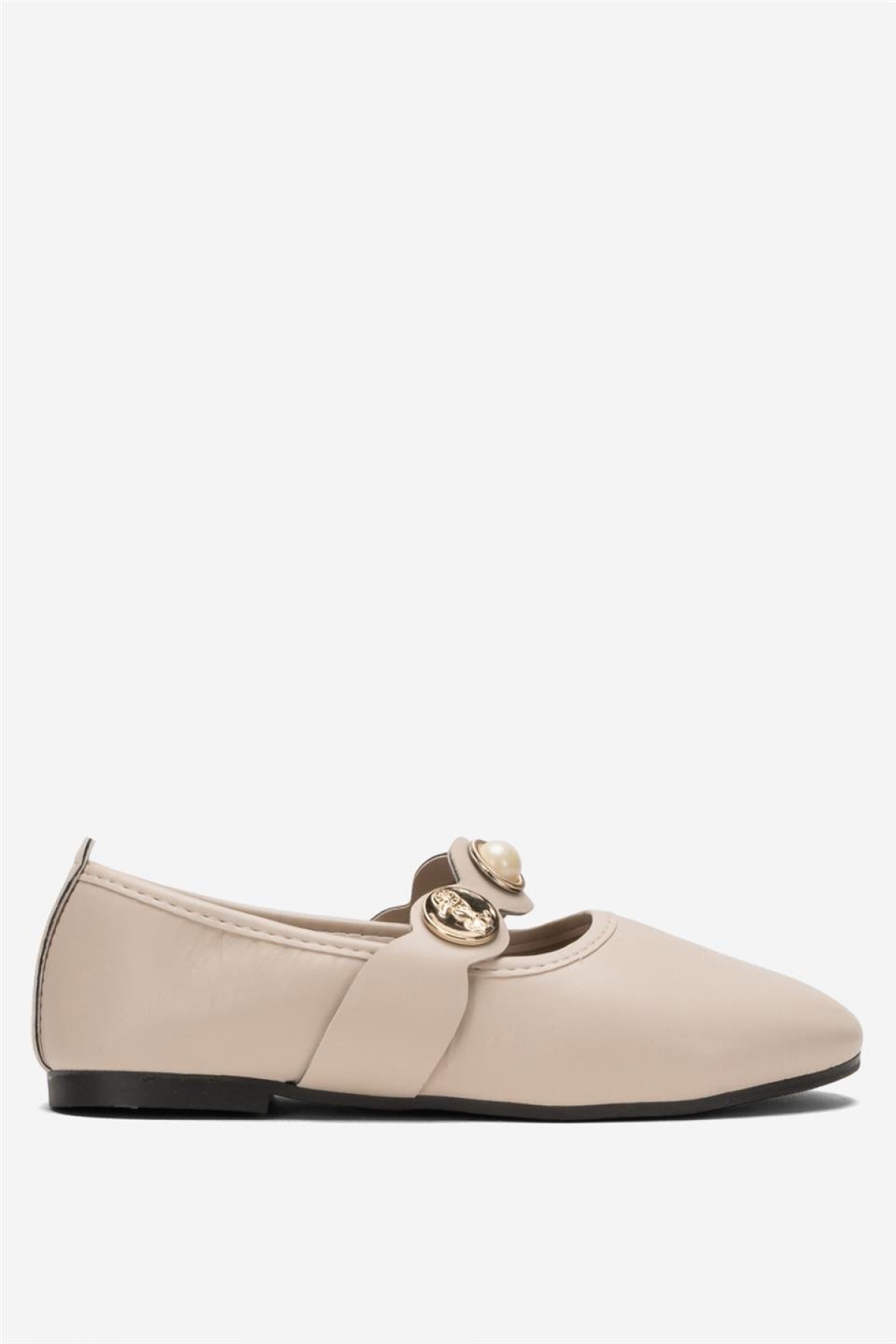 Kadın Oval Burun Aksesuar Bantlı Babet Ayakkabı BEJ - Görsel 2