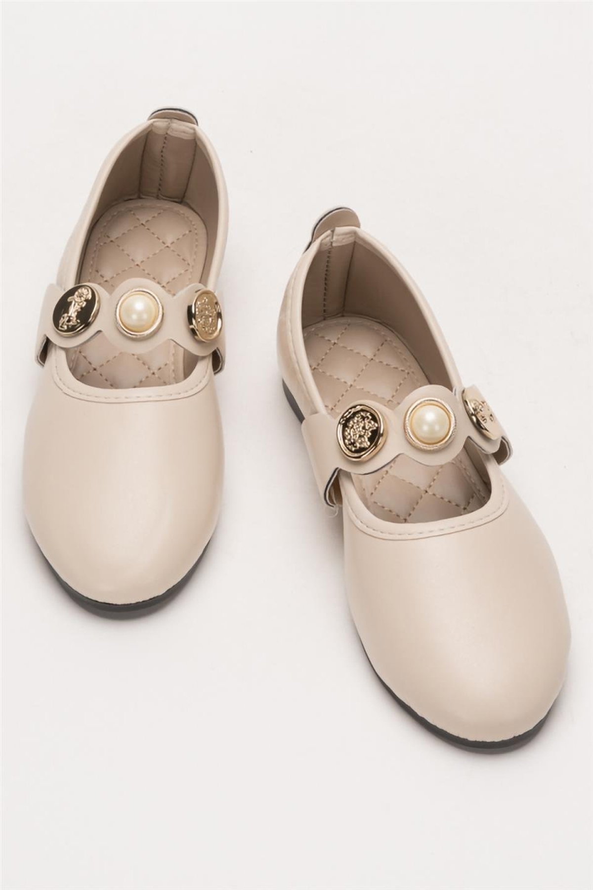 Kadın Oval Burun Aksesuar Bantlı Babet Ayakkabı BEJ - Görsel 7