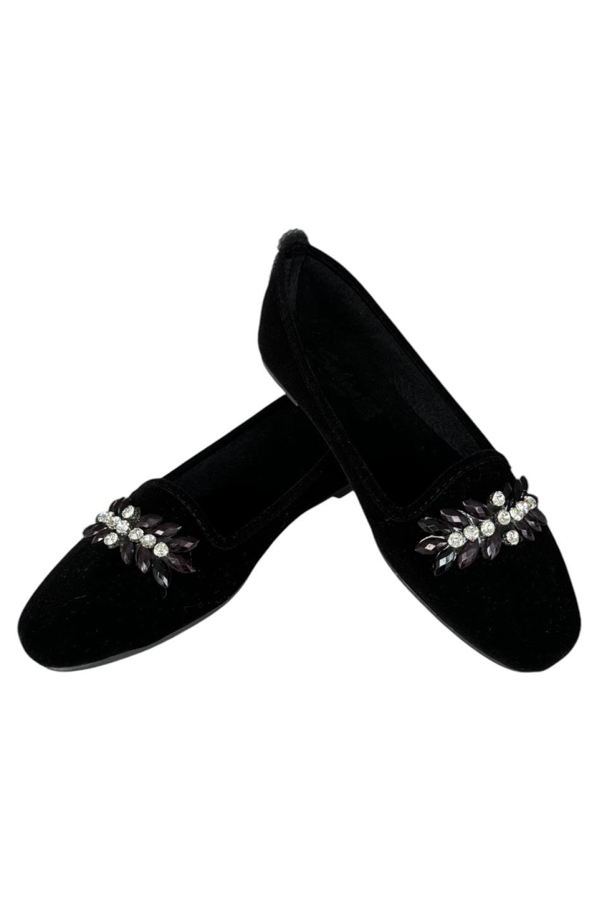 Kadın Taşlı Tokalı Süet Babet SİYAH - PLATİN - Görsel 4