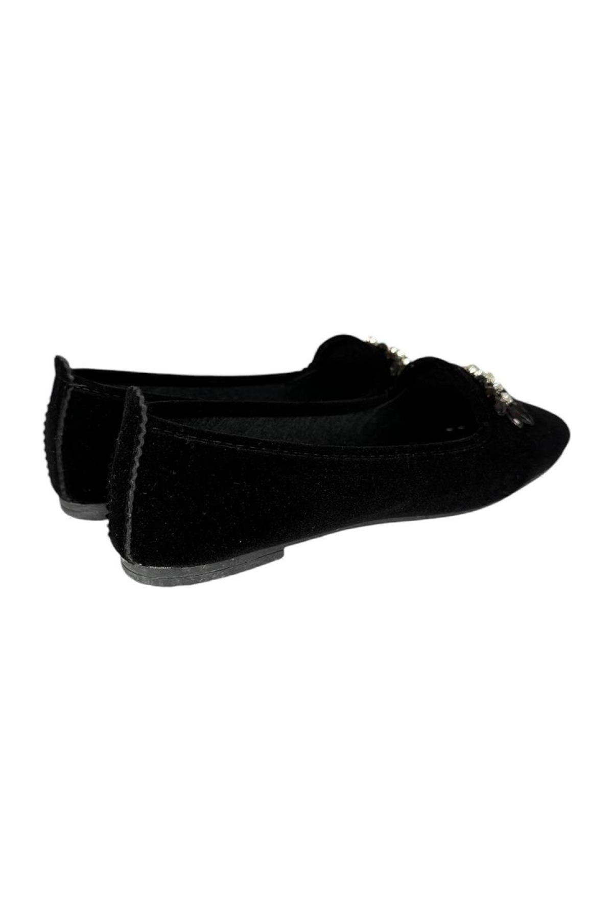 Kadın Taşlı Tokalı Süet Babet SİYAH - PLATİN - Görsel 6