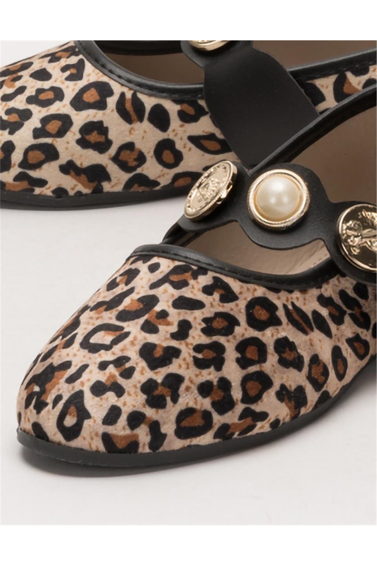 Kadın Oval Burun Aksesuar Bantlı Babet Ayakkabı BEJ - KAHVERENGİ - Görsel 6