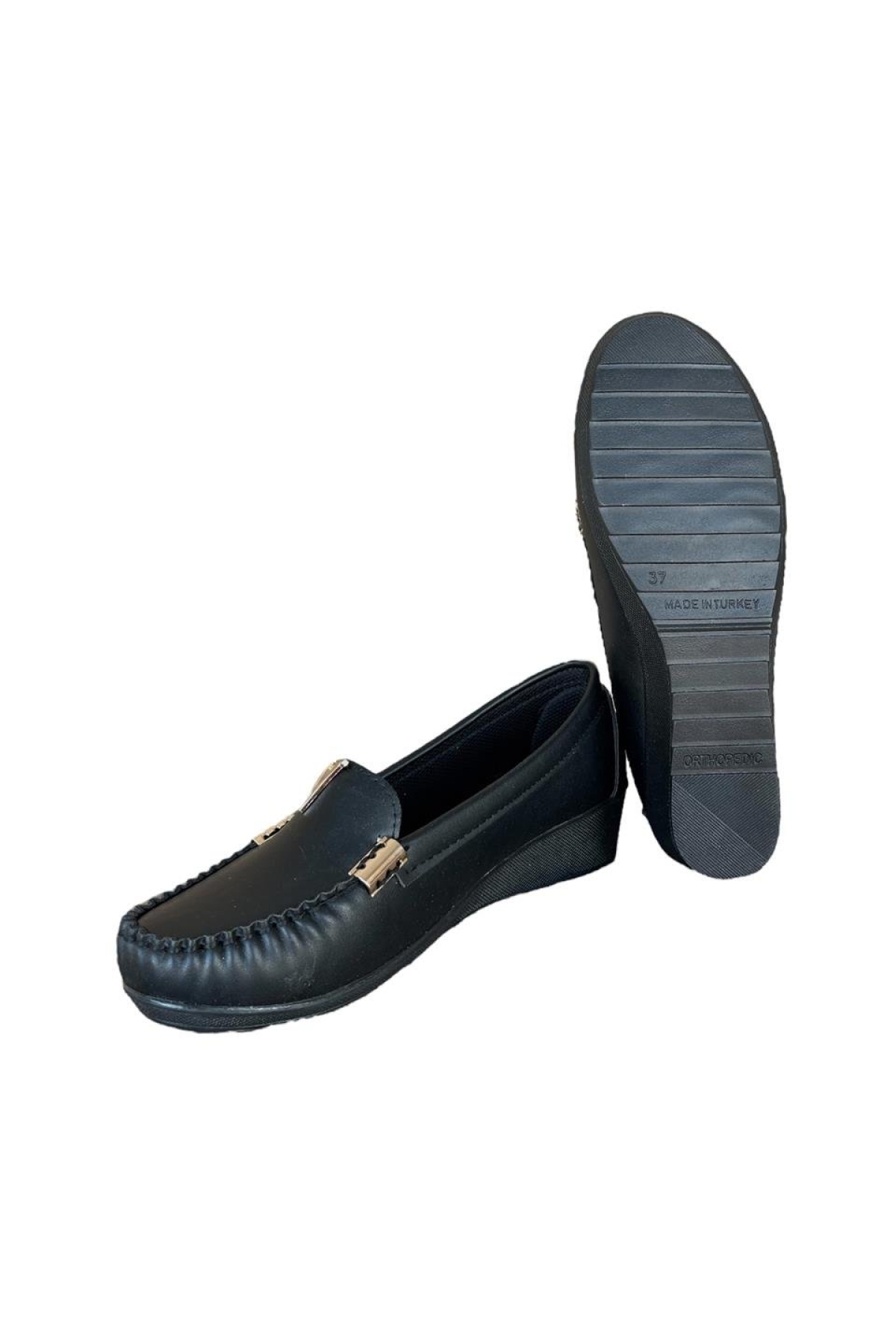 Dolgu Topuk V Toka Kadın Babet Ayakkabı SİYAH - Görsel 5