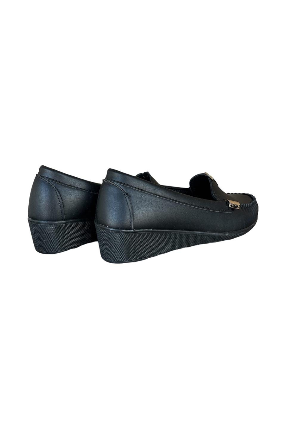 Dolgu Topuk V Toka Kadın Babet Ayakkabı SİYAH - Görsel 6