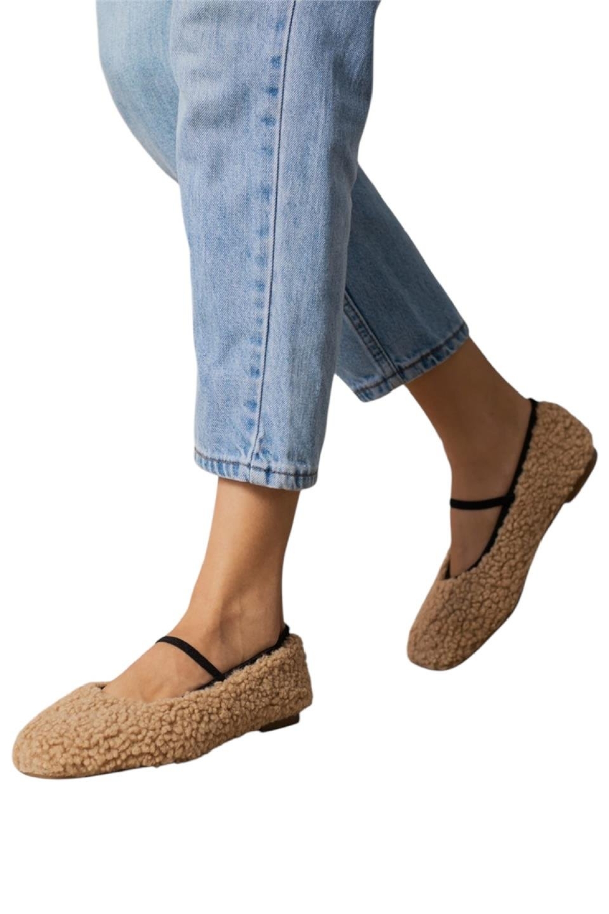 Peluş Lastik Detay Düz TabanKadın Babet VİZON - Görsel 2