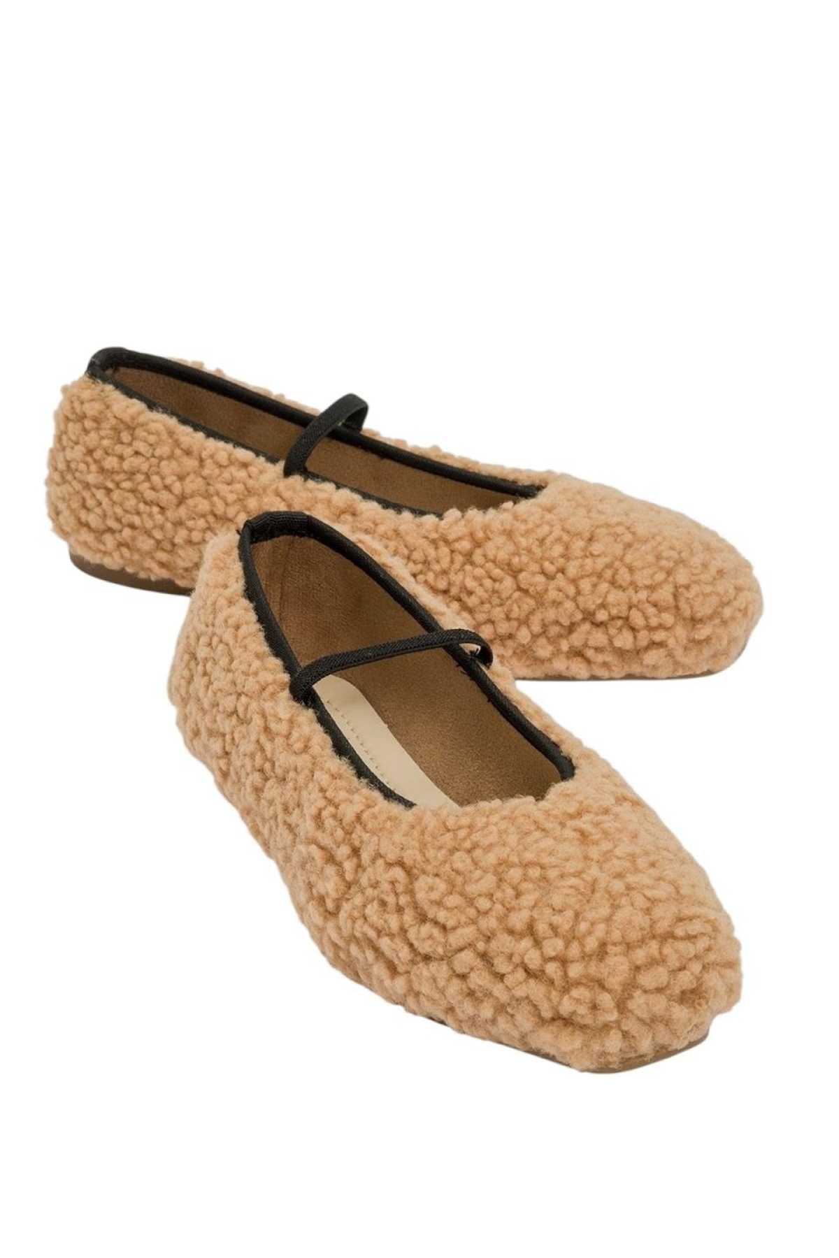 Peluş Lastik Detay Düz TabanKadın Babet VİZON - Görsel 7