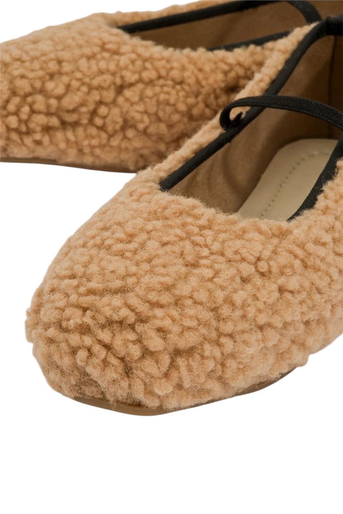 Peluş Lastik Detay Düz TabanKadın Babet VİZON - Görsel 8