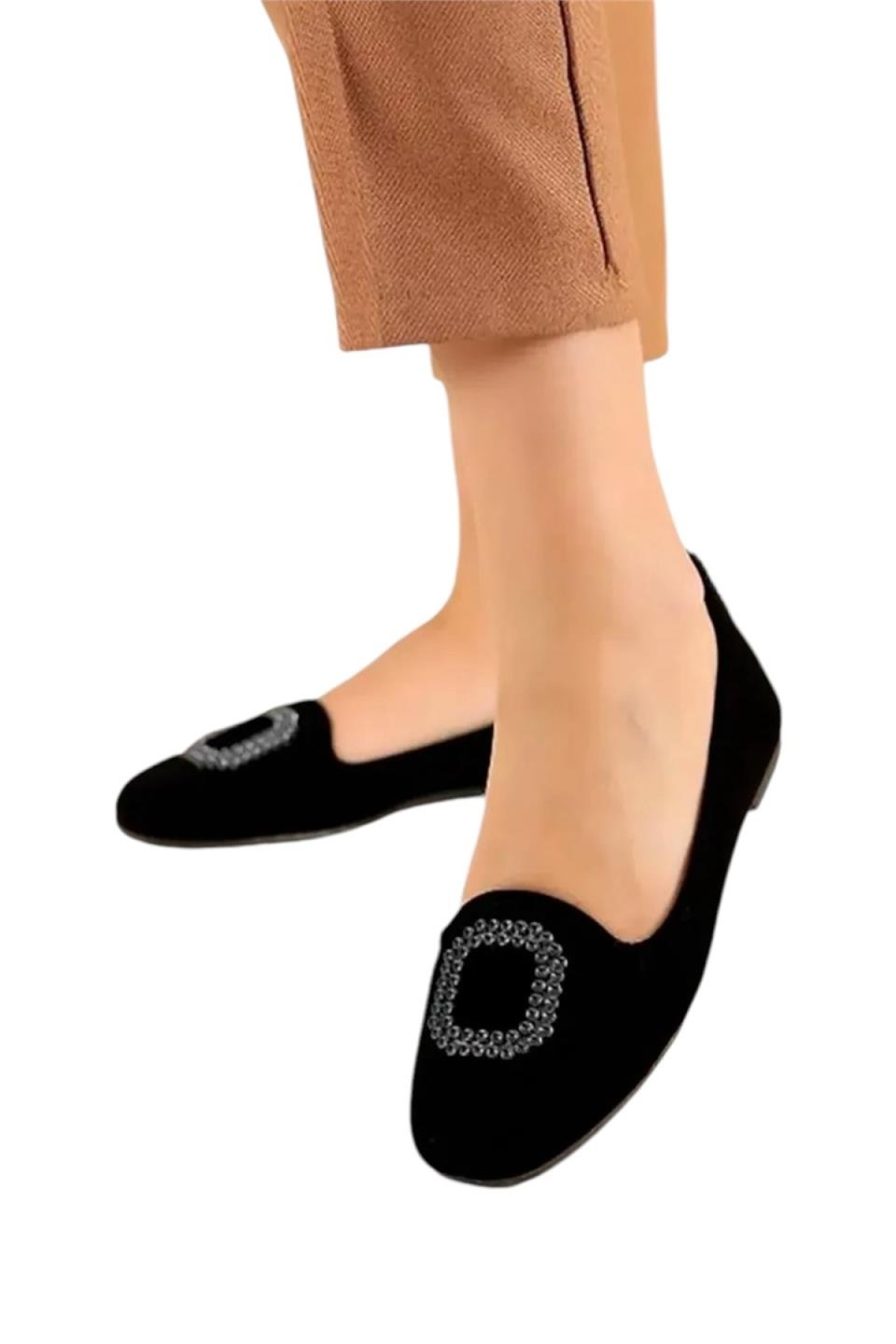 Kadın Taşlı Tokalı Süet Babet SİYAH - SİYAH - Görsel 2