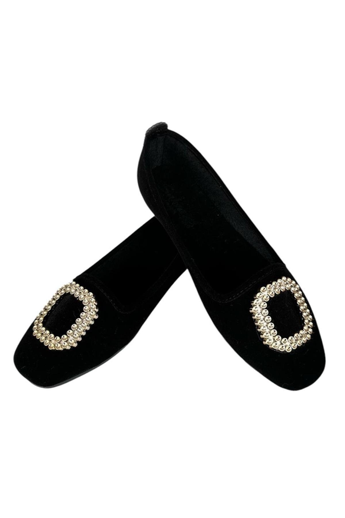 Kadın Taşlı Tokalı Süet Babet SİYAH - ALTIN - Görsel 6