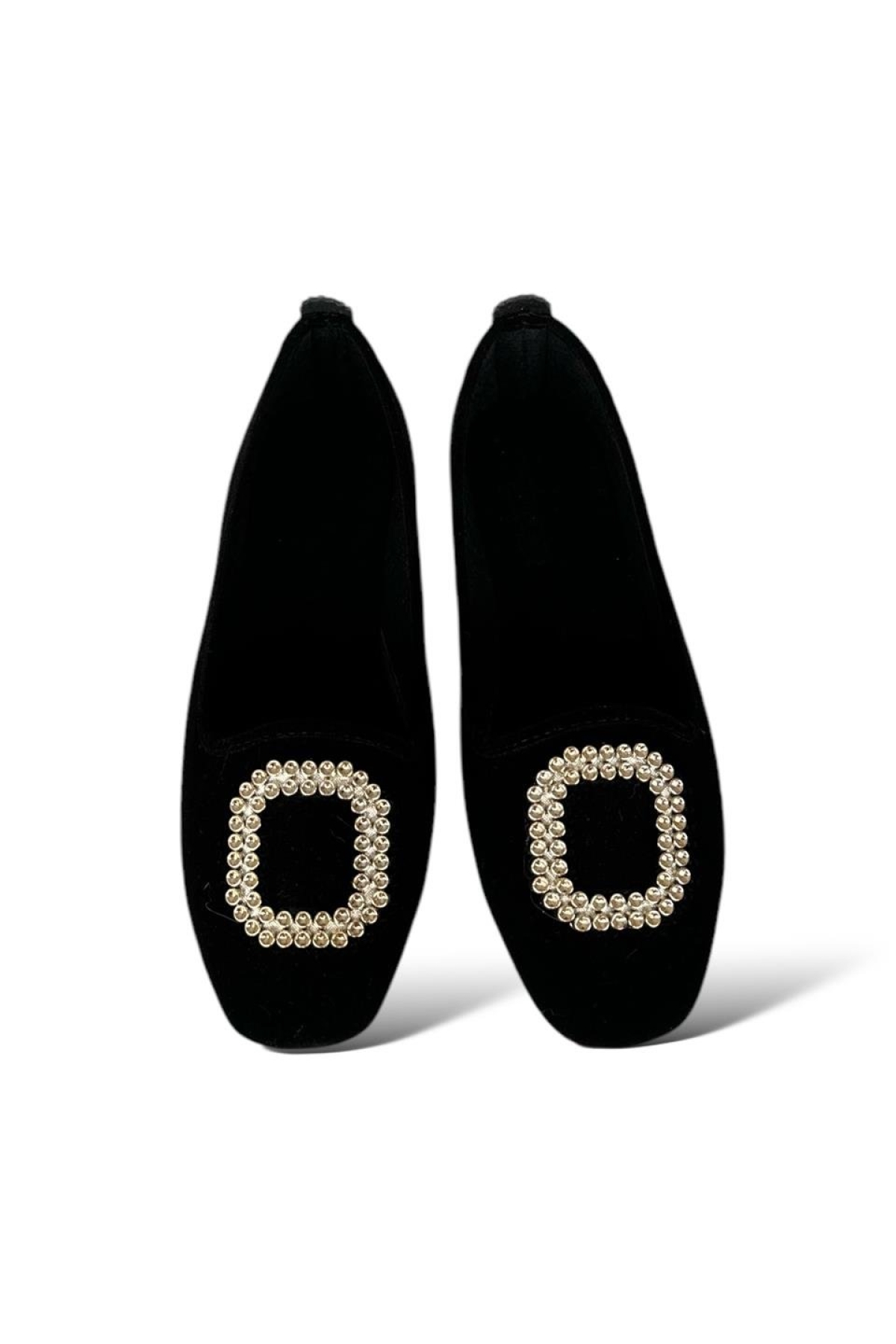 Kadın Taşlı Tokalı Süet Babet SİYAH - ALTIN - Görsel 7