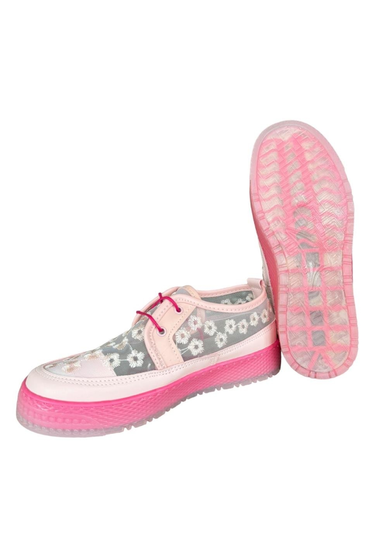 Tül Detaylı Kadın Spor Babet Ayakkabı PEMBE - Görsel 6