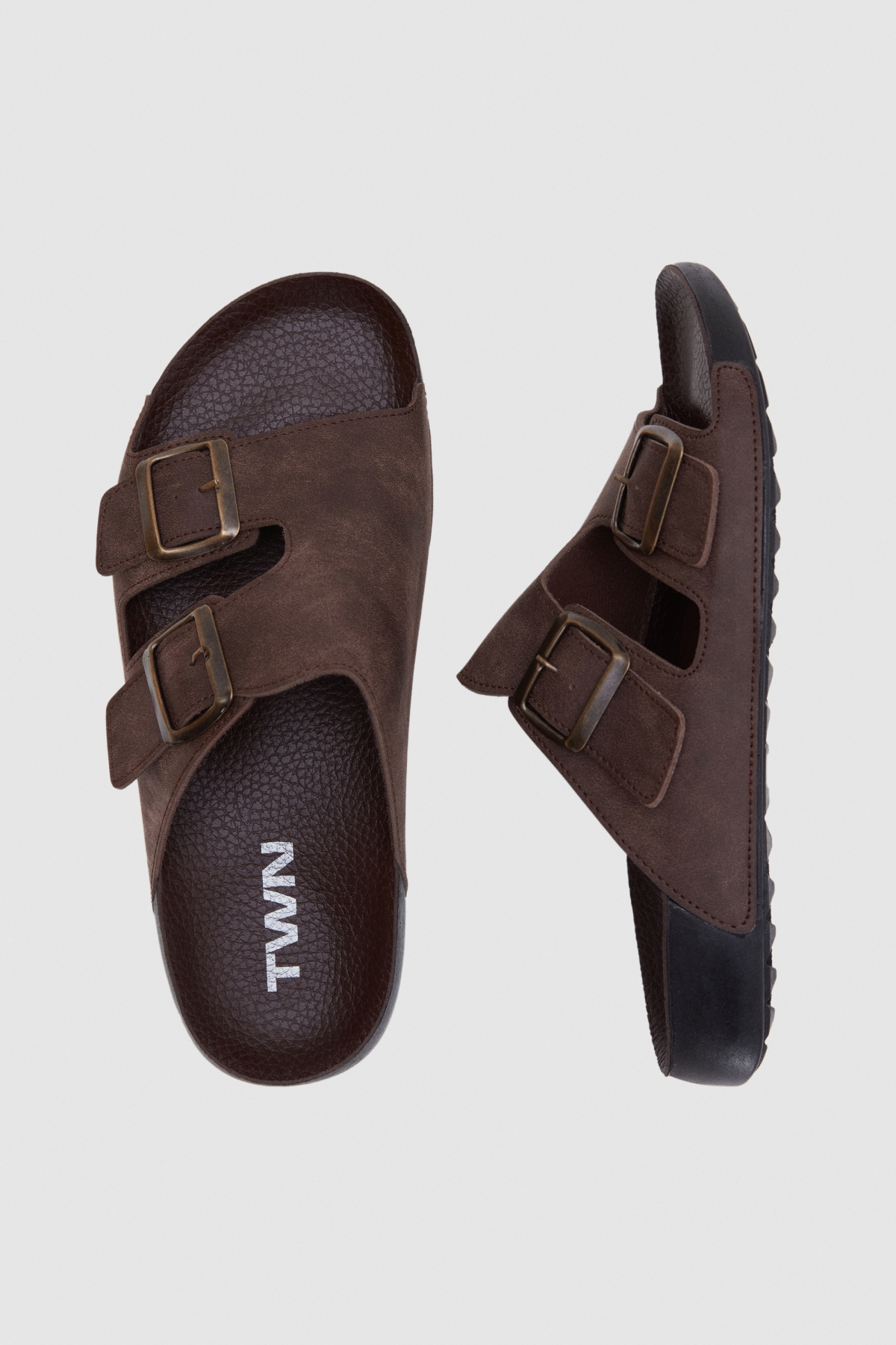 Kahverengi Çift Tokalı Terlik - Görsel 5