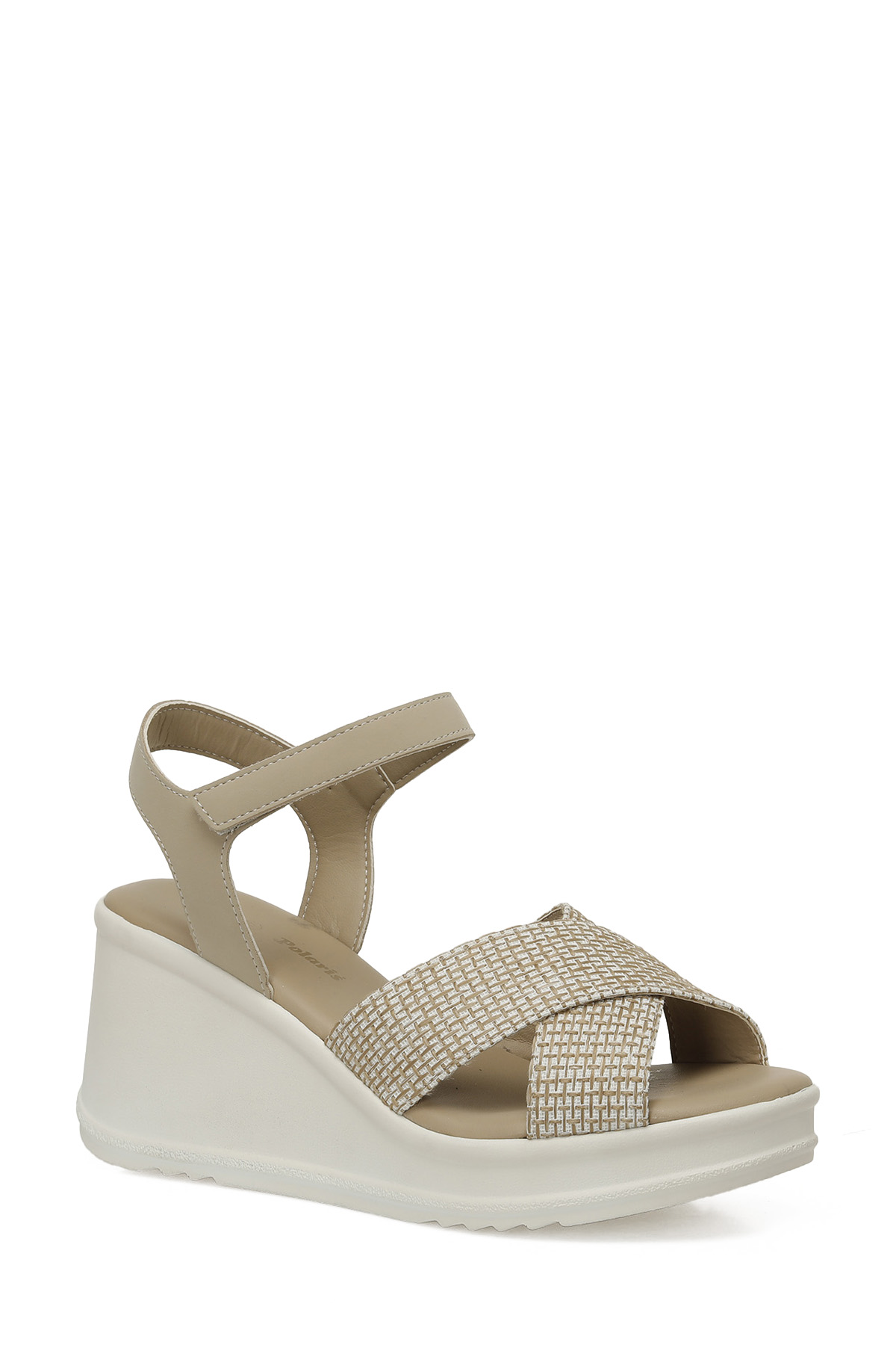 Polaris 325071.Z 5FX Krem Kadın Dolgu Topuk Sandalet - Görsel 3