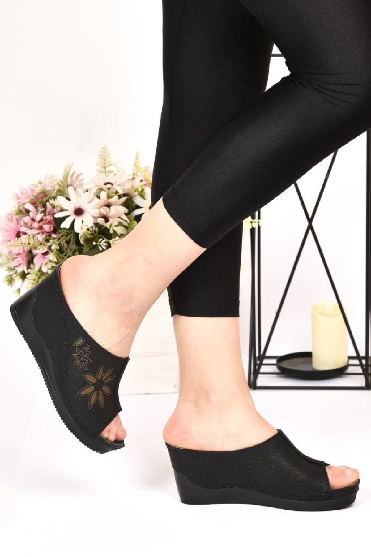 19-187 Orto pedik Dolgu Topuk Kadın Günlük Terlik - Görsel 3
