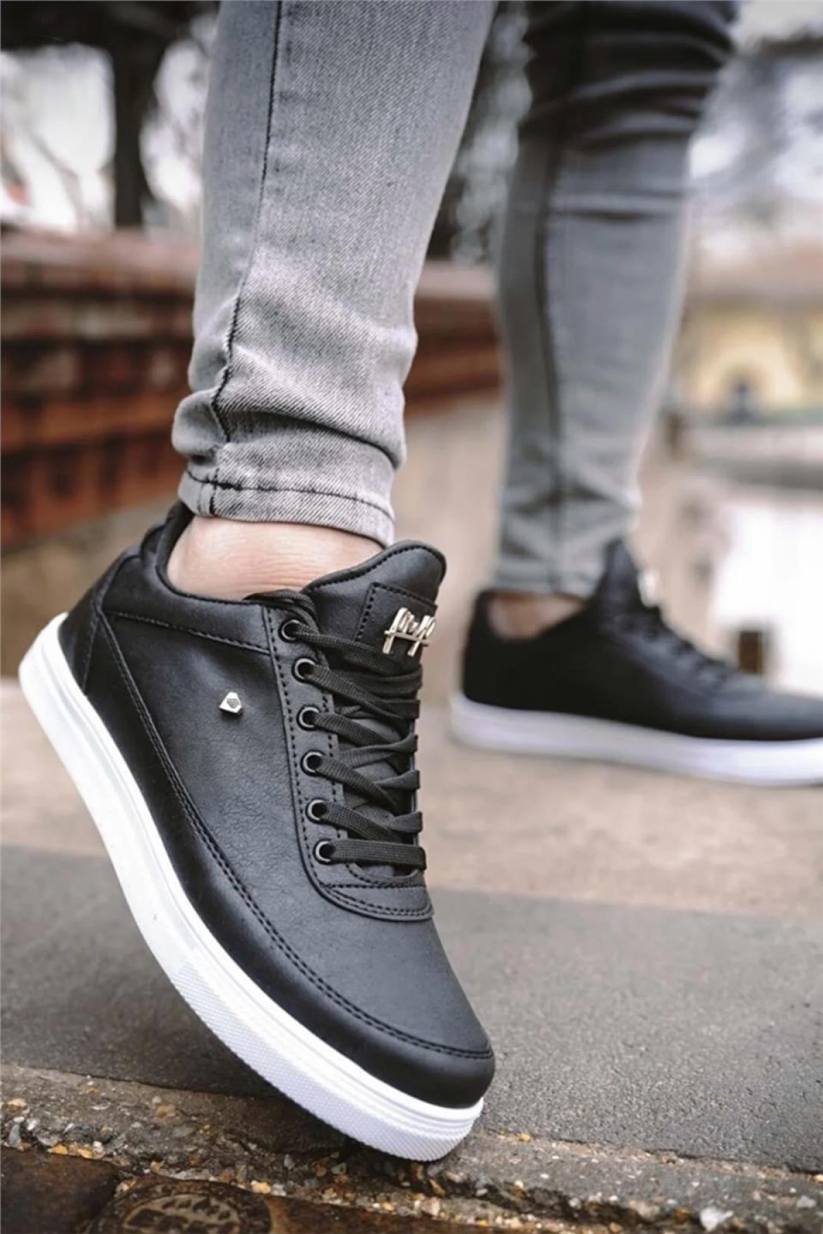 Erkek Günlük Yumuşak İç Astarlı Şık Sneaker Spor Ayakkabı SİYAH - BEYAZ - Görsel 5