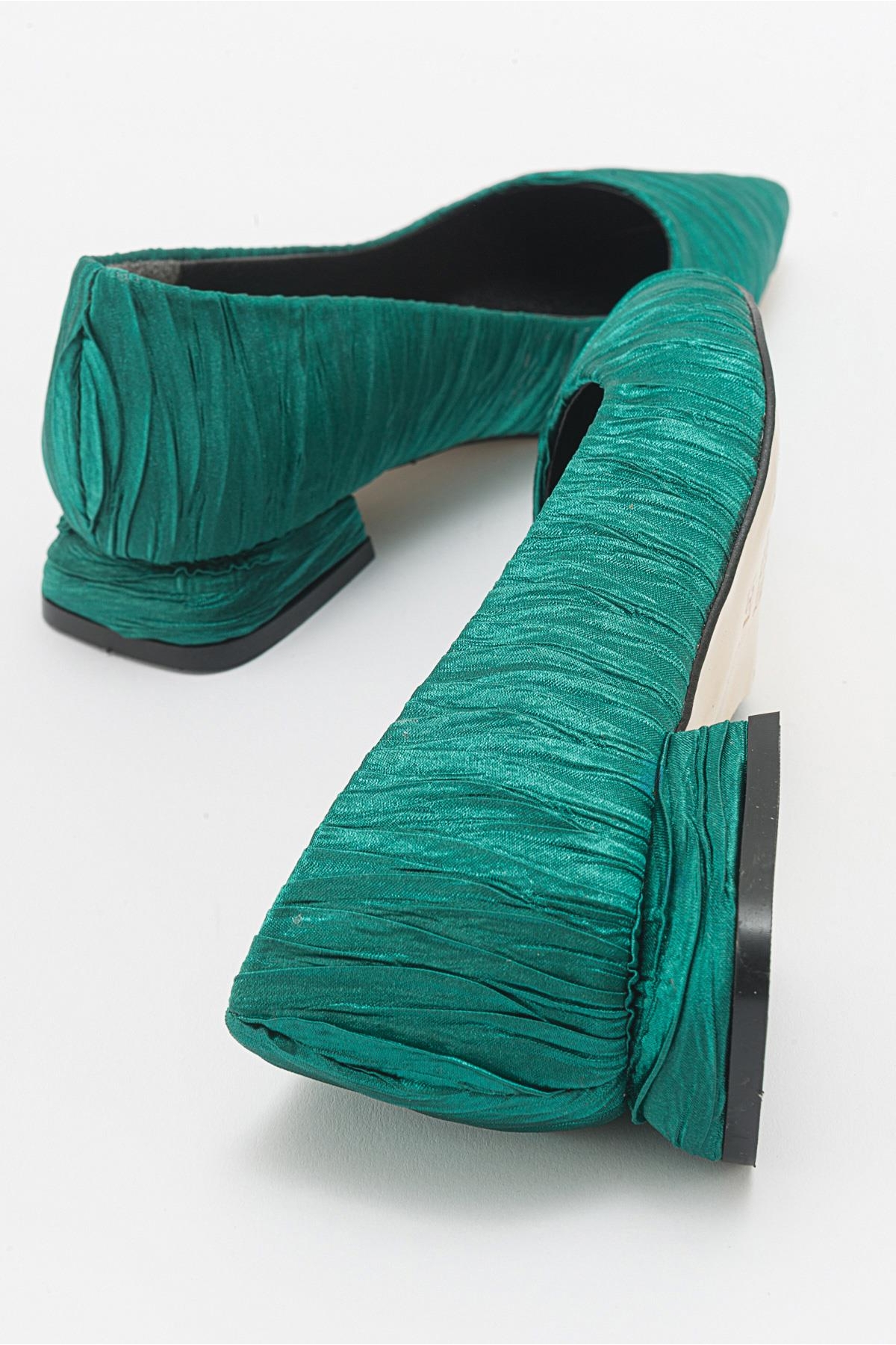 Kadın Sade Babet YEŞİL SATEN - Görsel 5