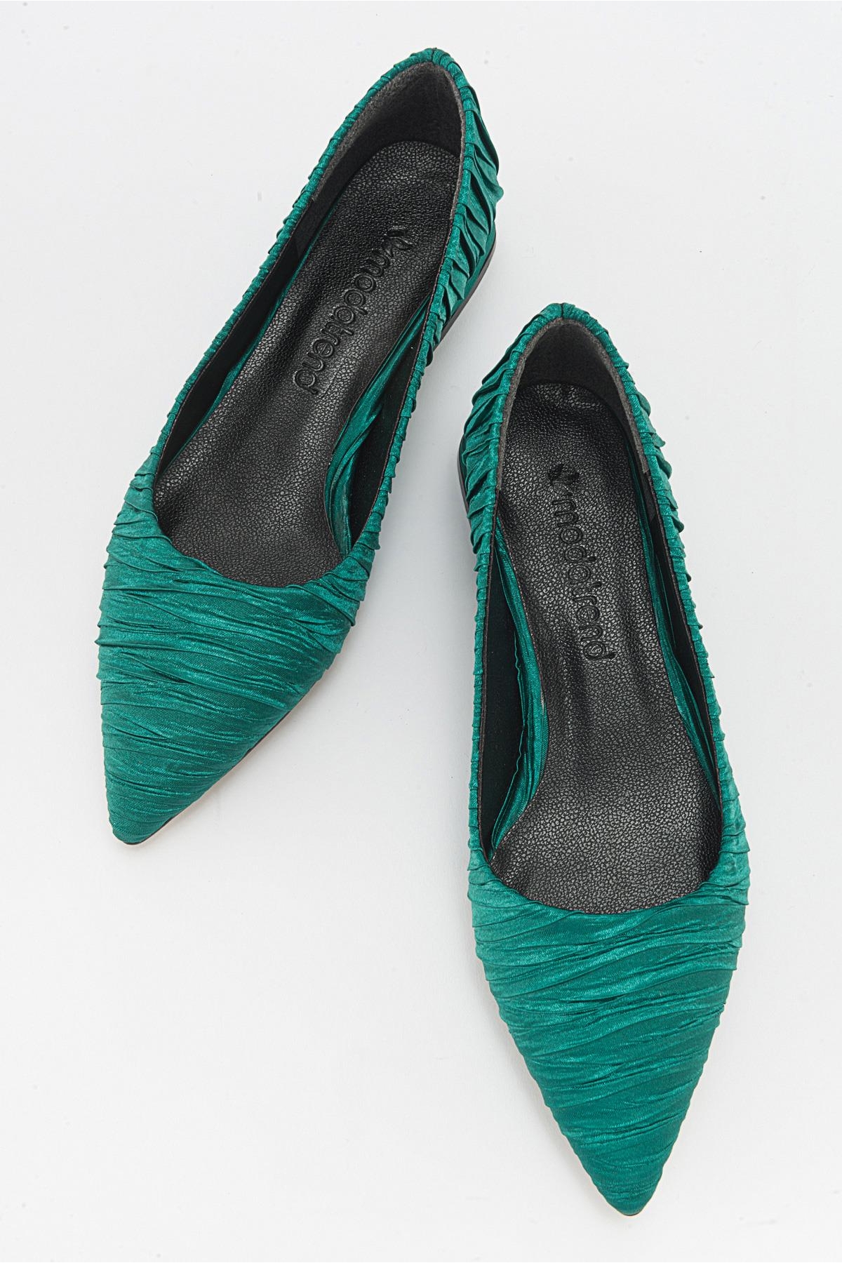 Kadın Sade Babet YEŞİL SATEN - Görsel 6