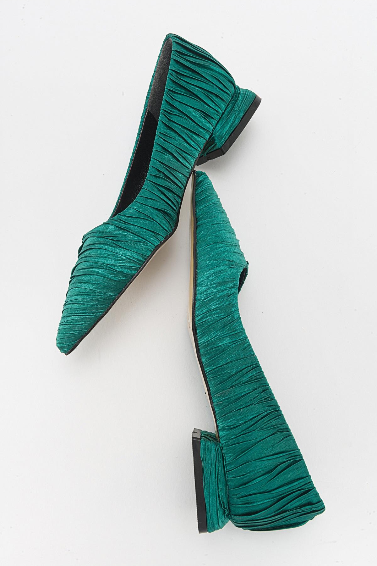 Kadın Sade Babet YEŞİL SATEN - Görsel 7