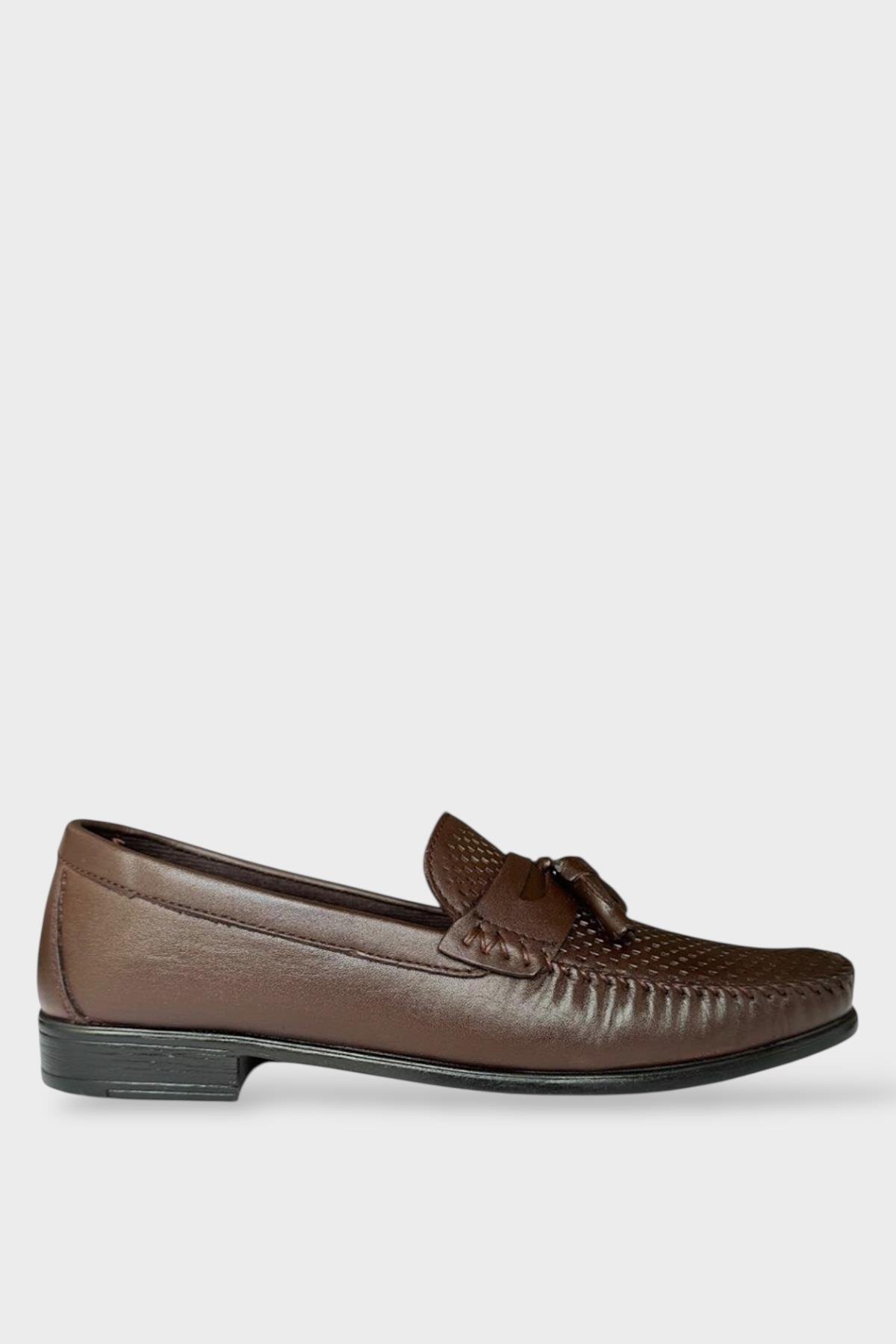 Erkek Hakiki Deri Loafer Günlük Ayakkabı KAHVERENGİ - Görsel 2