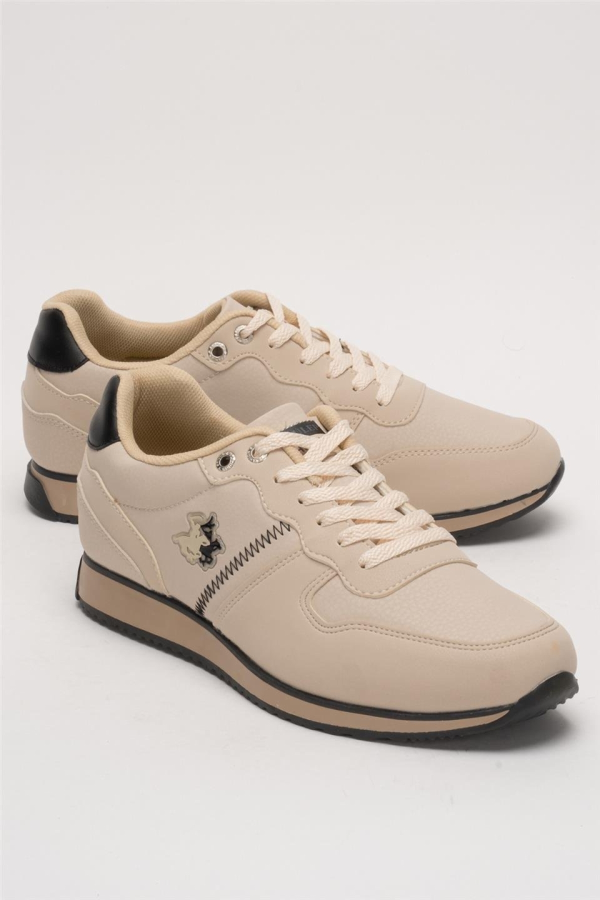 Erkek Günlük Cilt Sneaker Ayakkabı BEJ - SİYAH - Görsel 3