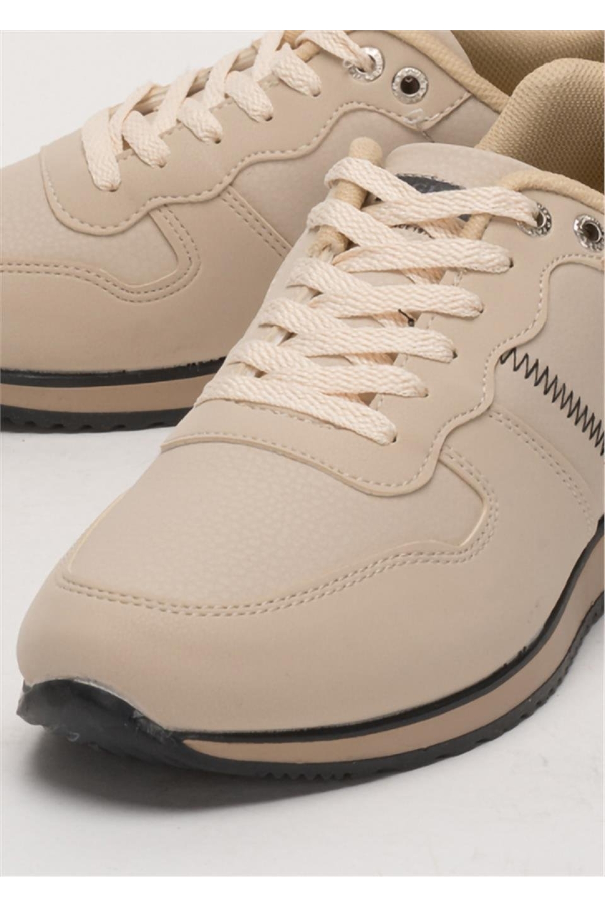 Erkek Günlük Cilt Sneaker Ayakkabı BEJ - SİYAH - Görsel 6