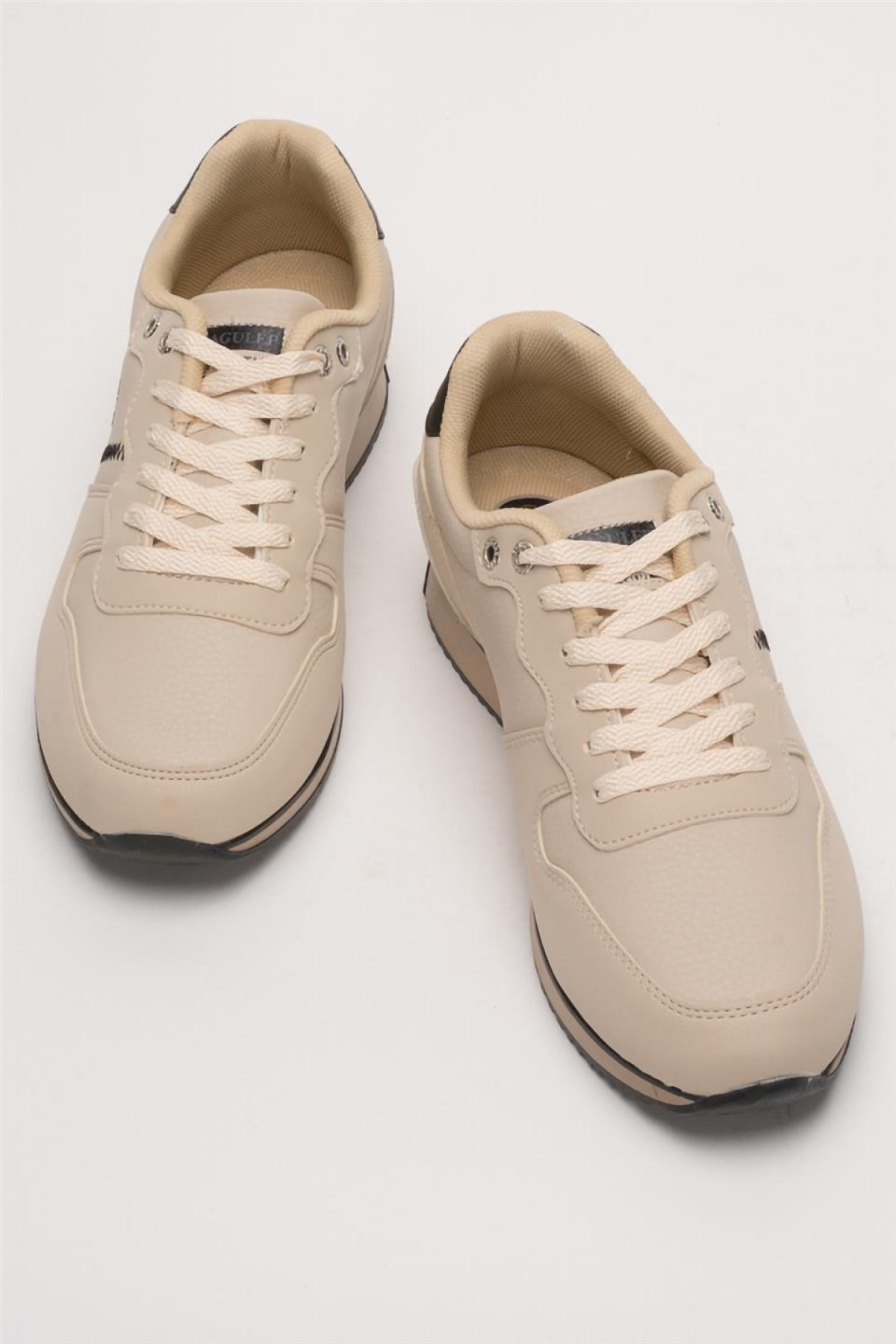 Erkek Günlük Cilt Sneaker Ayakkabı BEJ - SİYAH - Görsel 7