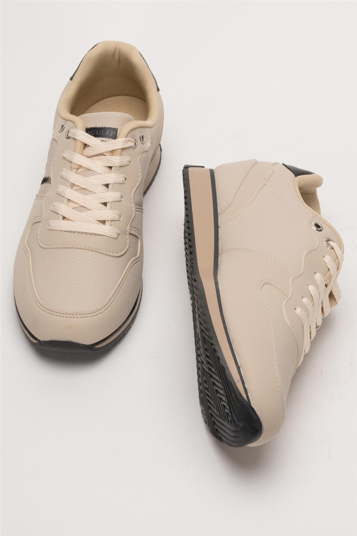 Erkek Günlük Cilt Sneaker Ayakkabı BEJ - SİYAH - Görsel 8