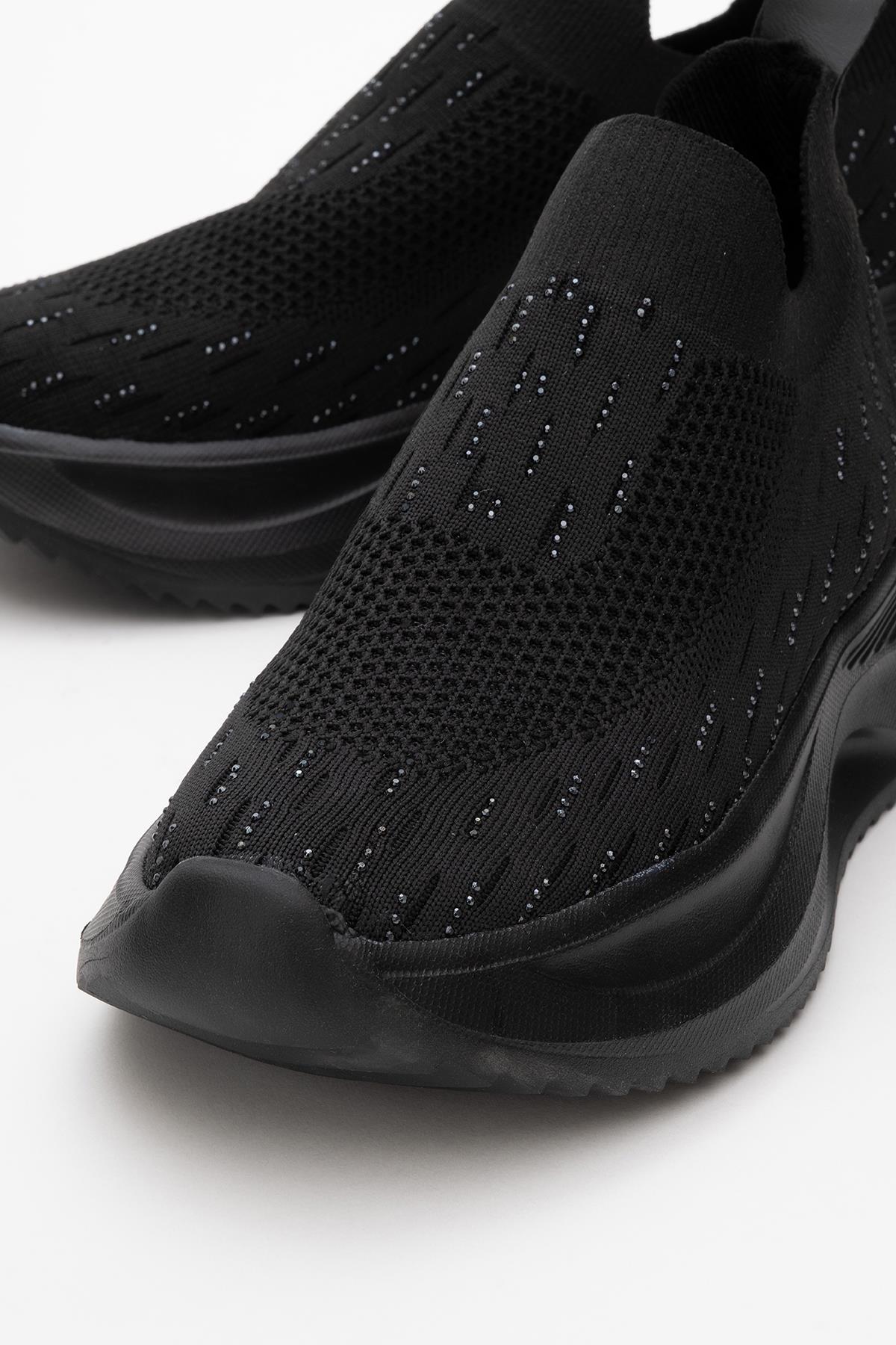 Kadın Triko Taşlı Spor Ayakkabı SİYAH - Görsel 4