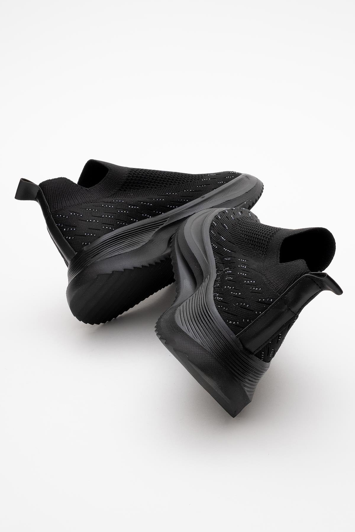 Kadın Triko Taşlı Spor Ayakkabı SİYAH - Görsel 5