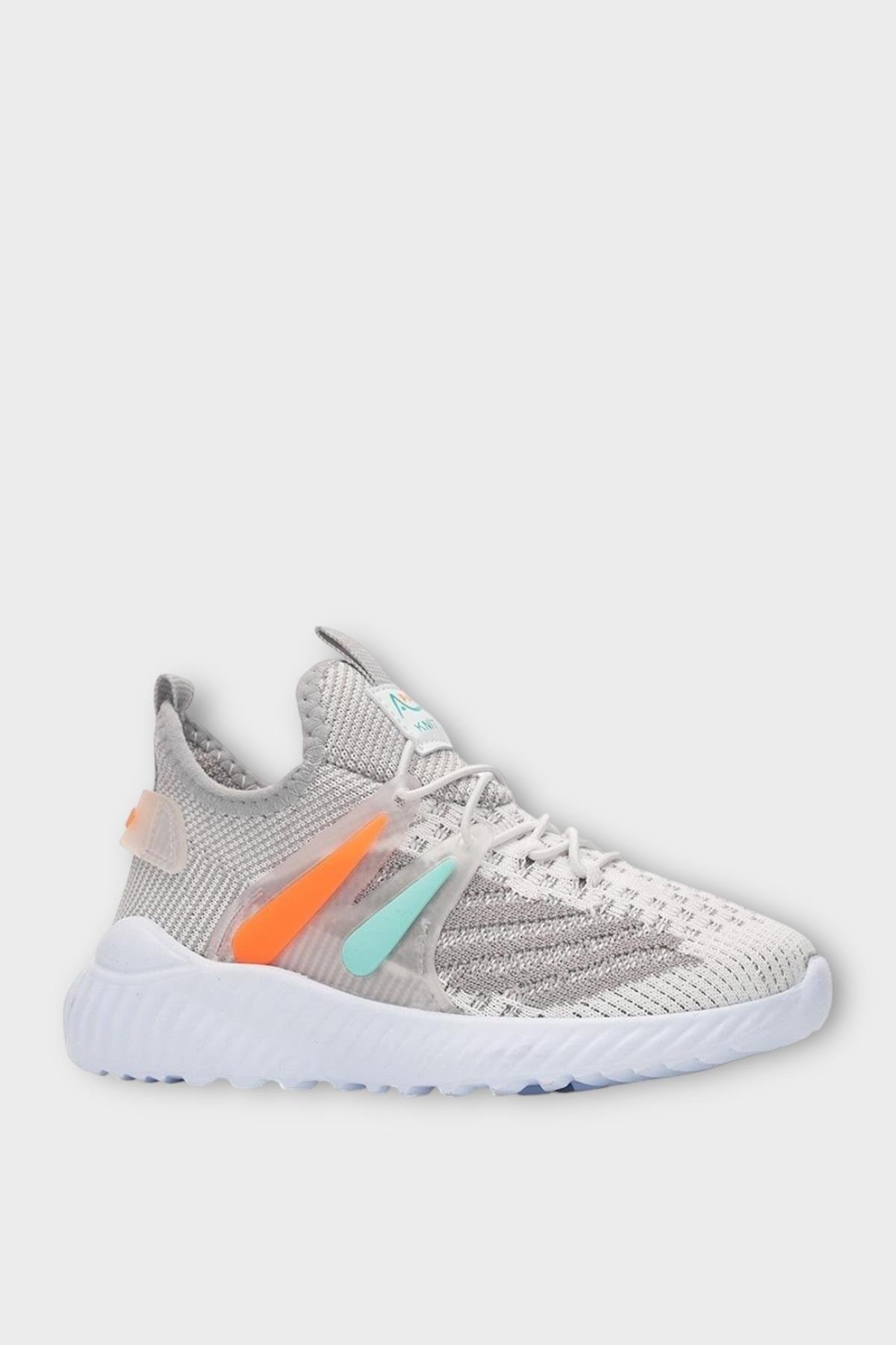 Çocuk Triko Comfort Spor Ayakkabı GRİ - TURUNCU - Görsel 2