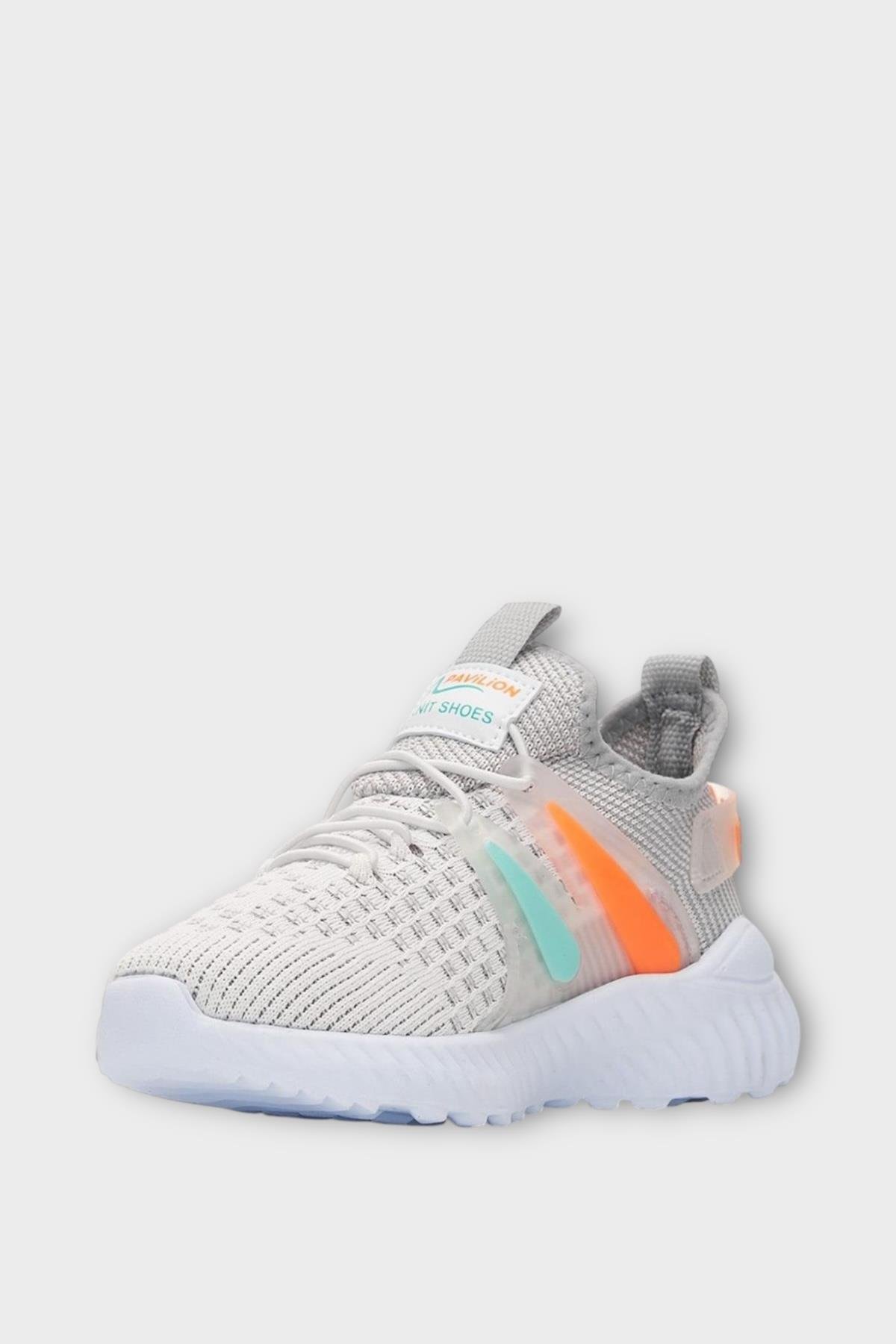 Çocuk Triko Comfort Spor Ayakkabı GRİ - TURUNCU - Görsel 3