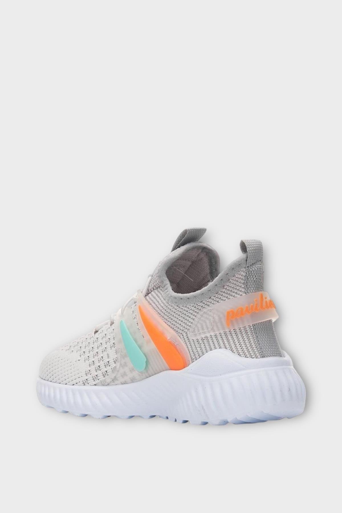 Çocuk Triko Comfort Spor Ayakkabı GRİ - TURUNCU - Görsel 4