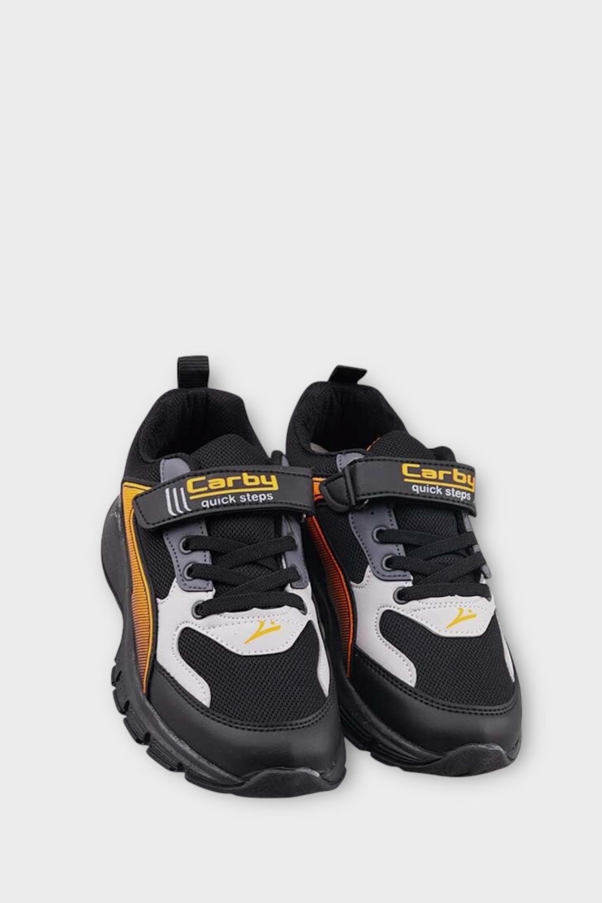 Çocuk Cırtlı Akıllı Bağcık Spor Ayakkabı SİYAH - TURUNCU - Görsel 3