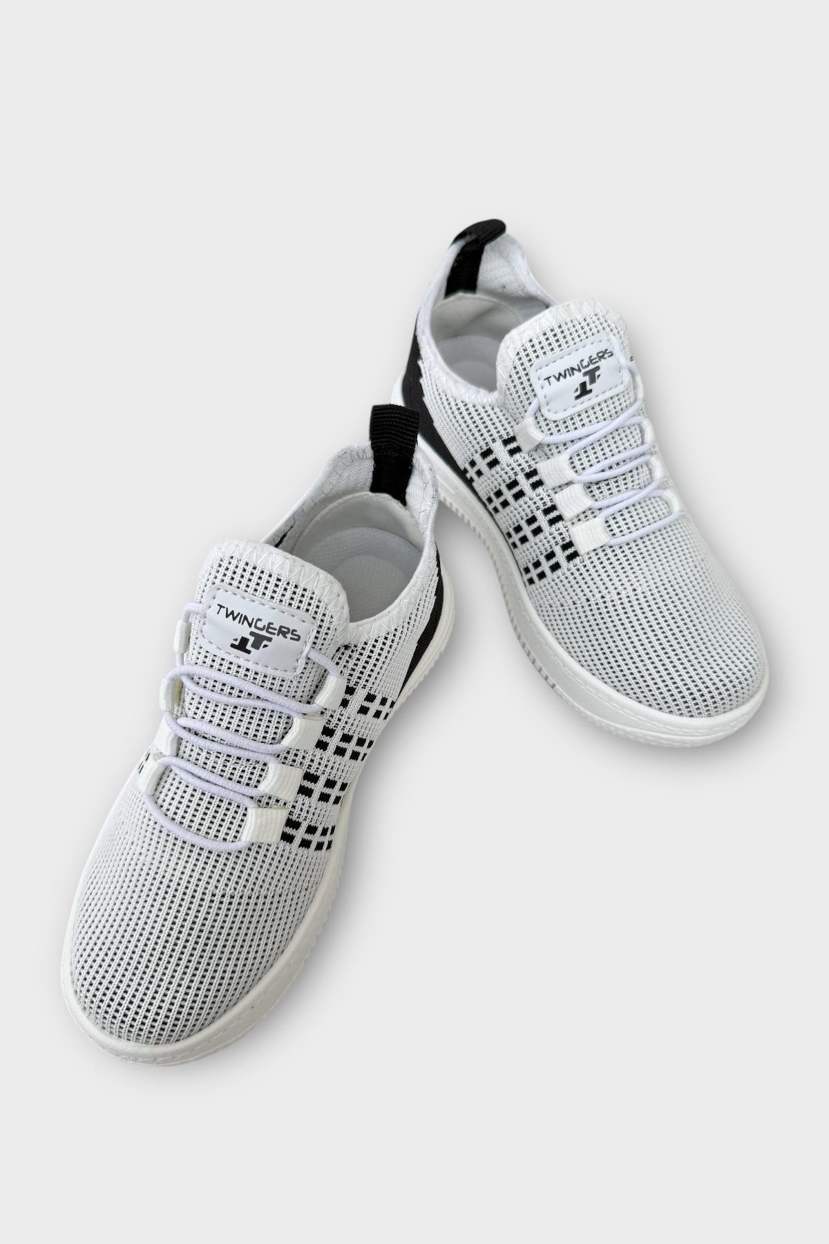 Çocuk Triko Akıllı Bağcık Aqua Spor Ayakkabı BEYAZ - SİYAH - Görsel 4