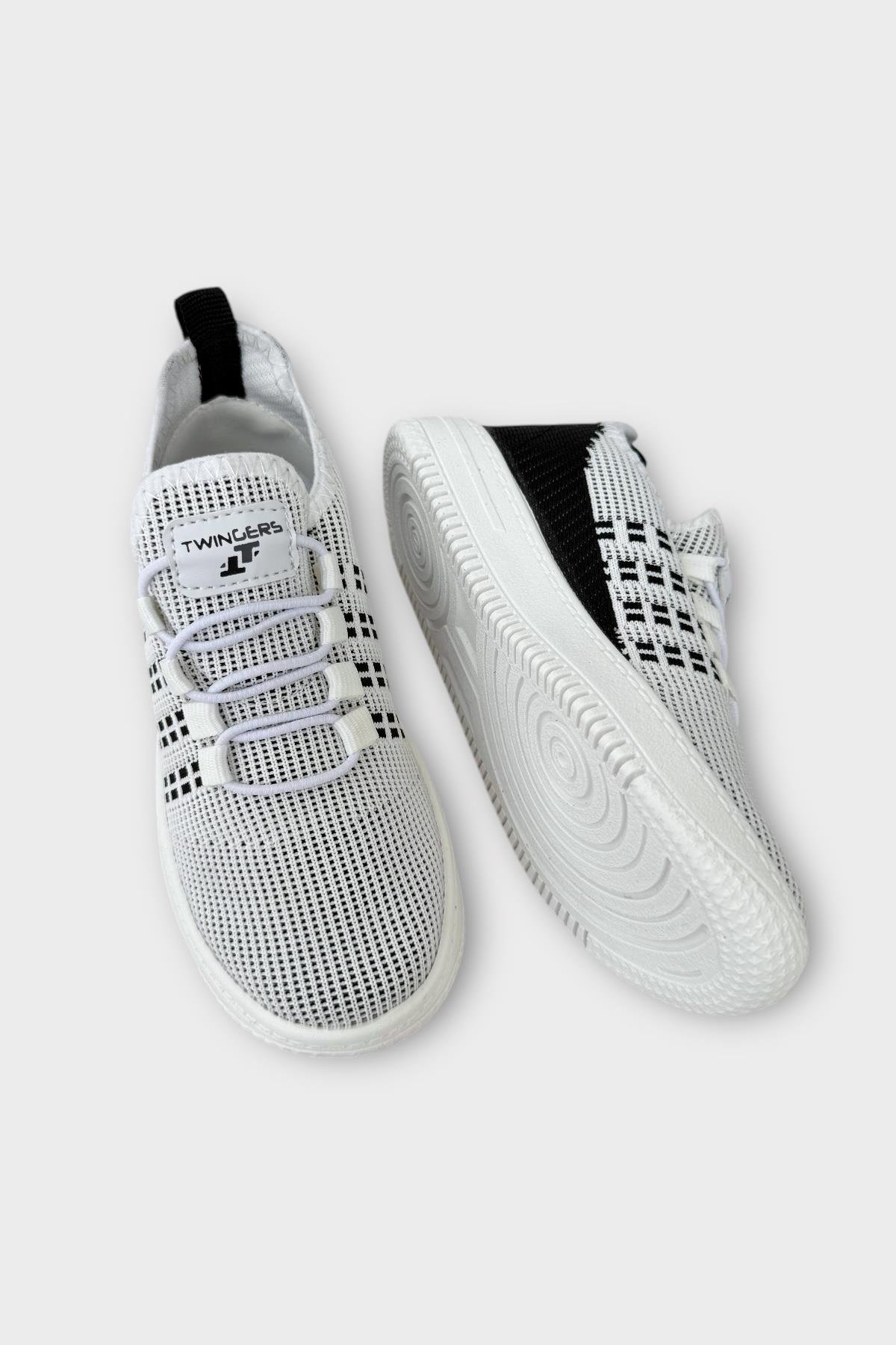 Çocuk Triko Akıllı Bağcık Aqua Spor Ayakkabı BEYAZ - SİYAH - Görsel 5