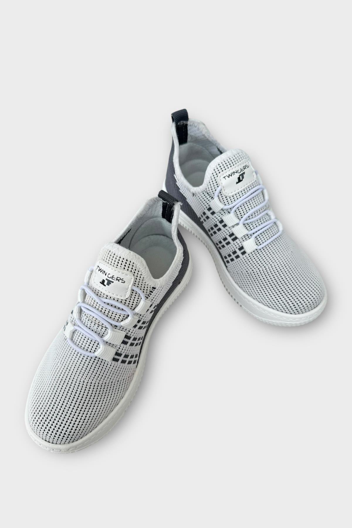 Çocuk Triko Akıllı Bağcık Aqua Spor Ayakkabı BEYAZ - FÜME - Görsel 4