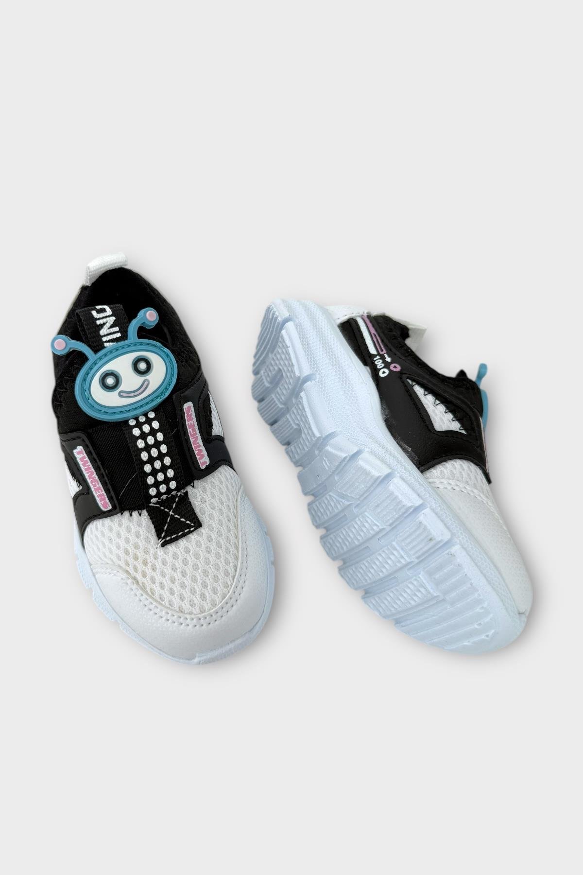 Çocuk Airfile Hafif Taban Kreş Ev Okul Bebe Spor Ayakkabısı BEYAZ - SİYAH - Görsel 5